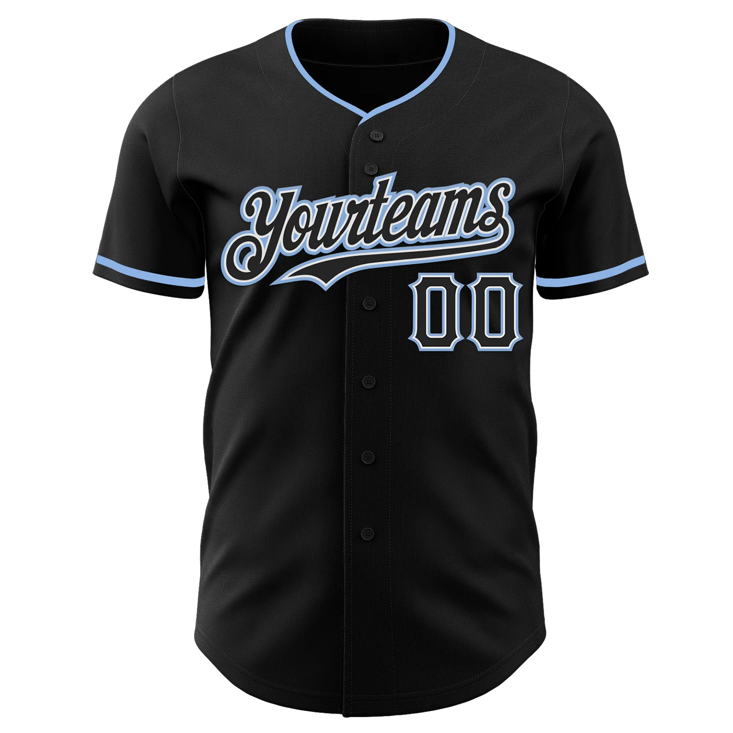 Custom Black White-Light Blue Authentic Baseball Jersey