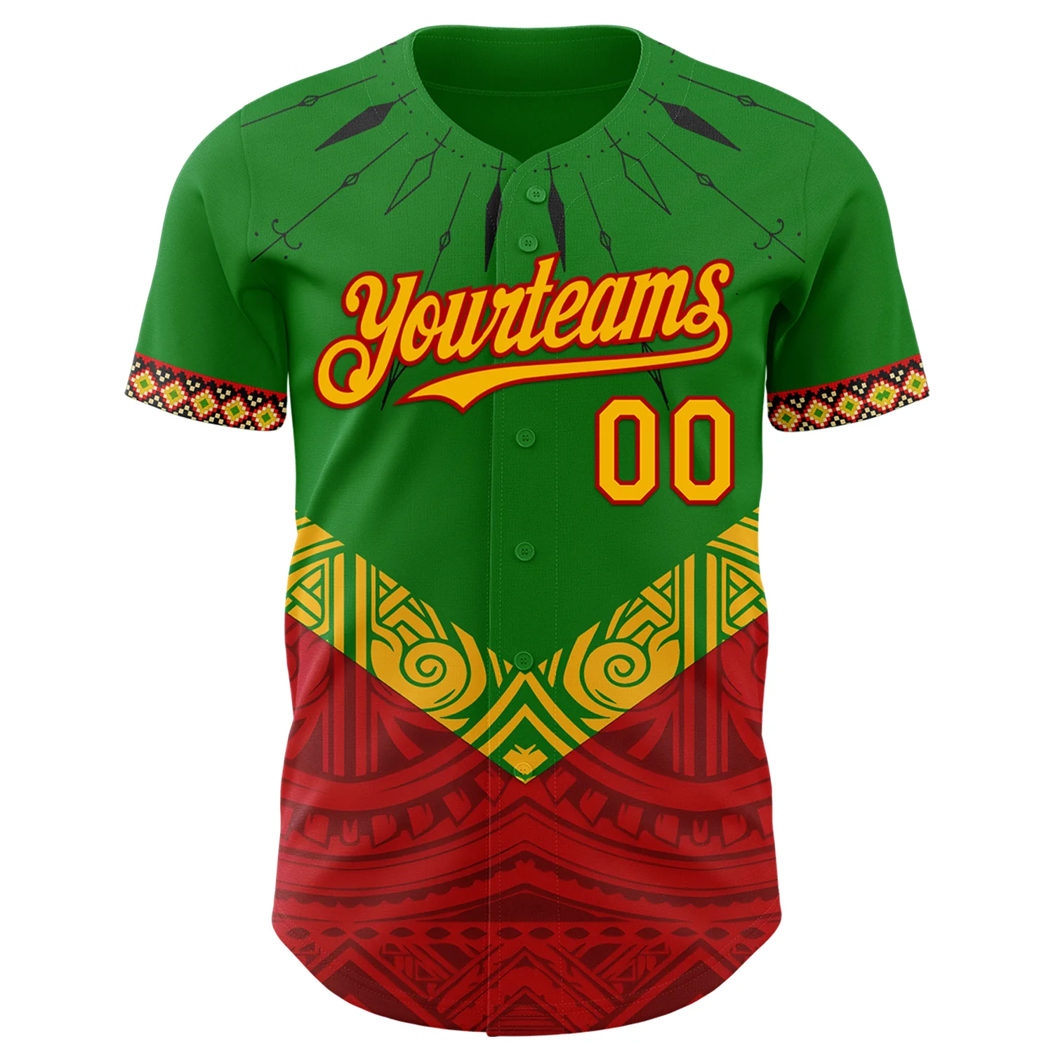 Custom Grass Green Gold Red-Black 3D Pattern Design Black History Month Africa Tribal Authentic Baseball Jersey