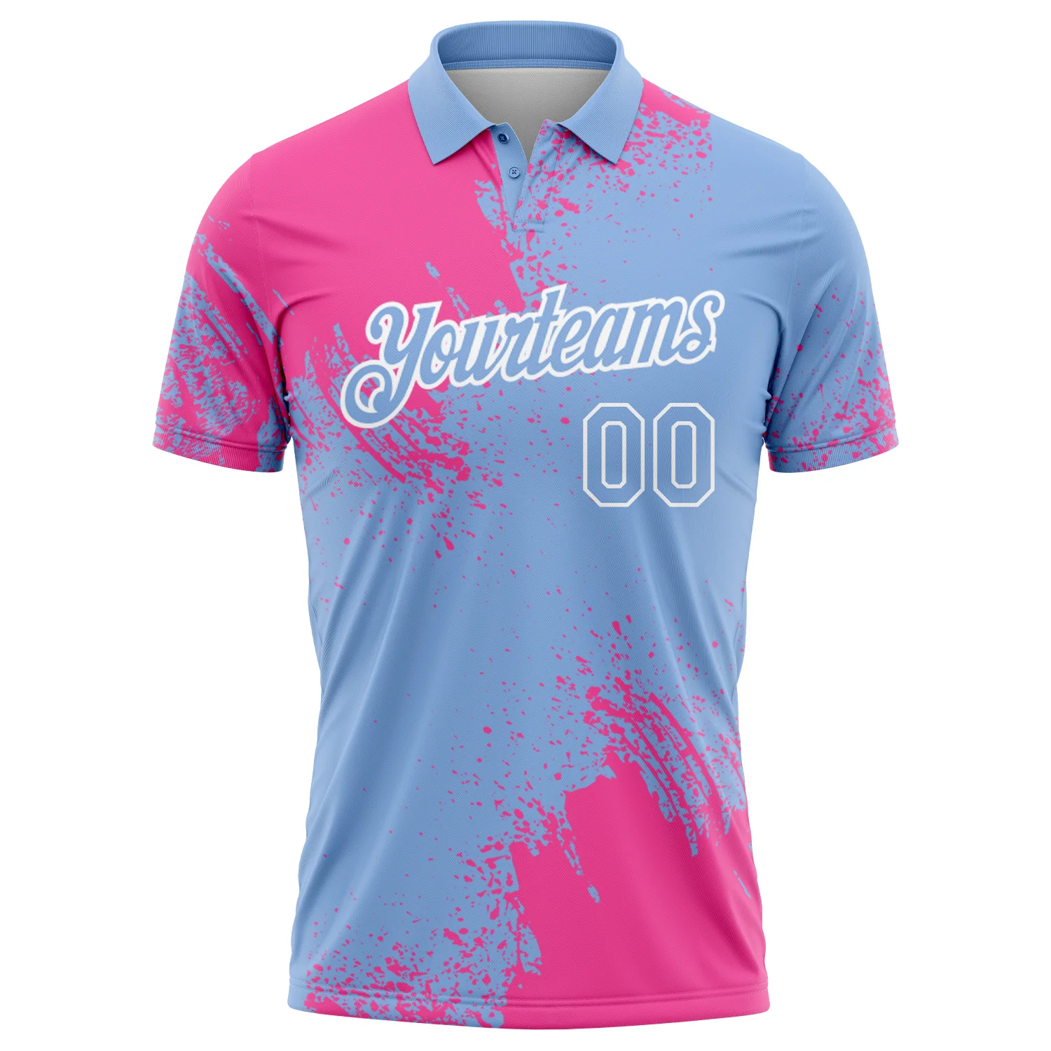 Custom Pink Light Blue-White 3D Pattern Design Abstract Brush Stroke Performance Polo Shirt