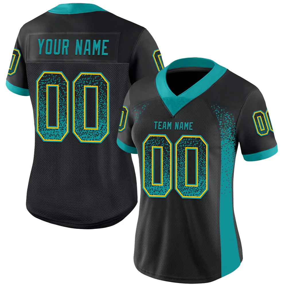 Custom Black Teal-Yellow Drift Fashion Football Jersey