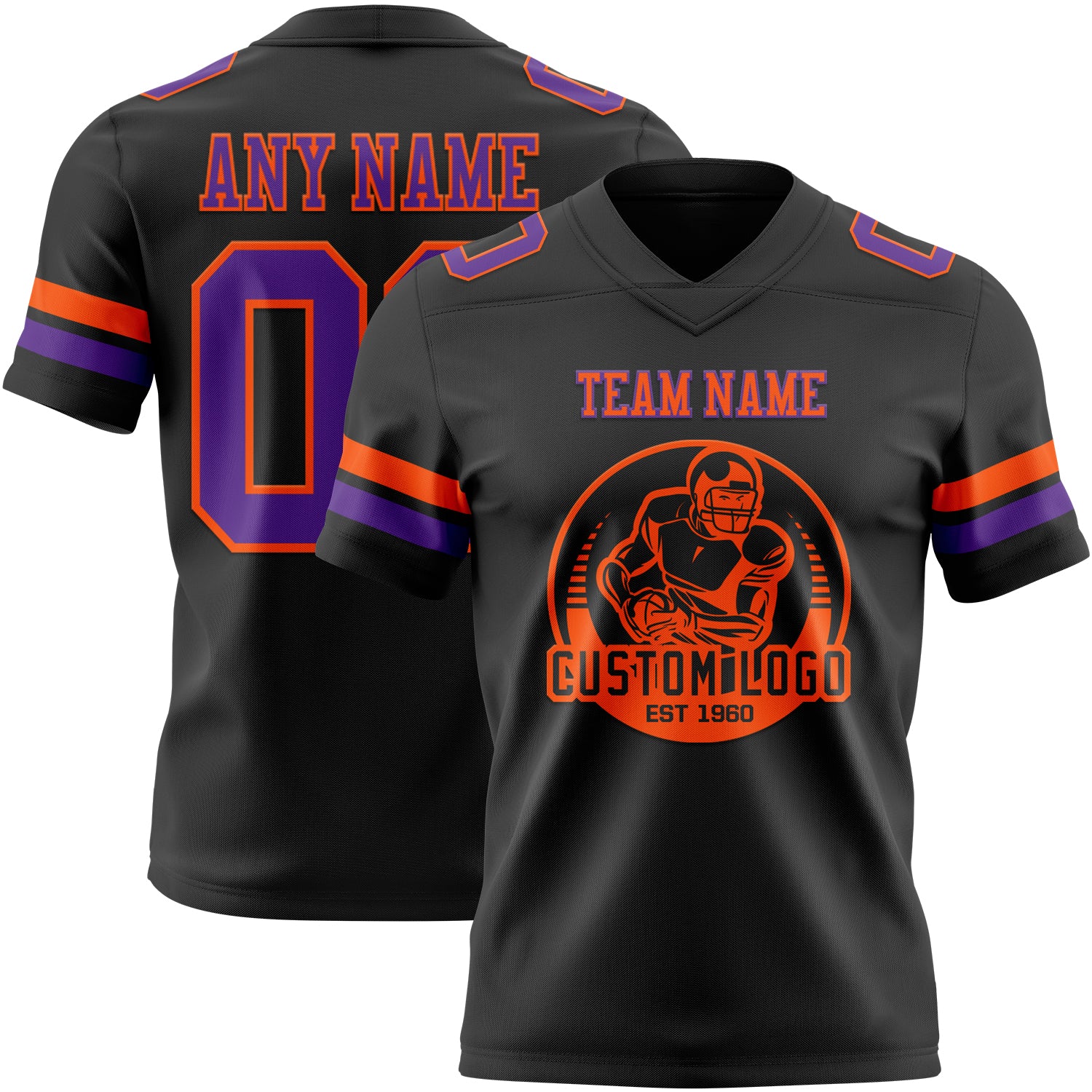 Custom Black Purple-Orange Authentic Football Jersey