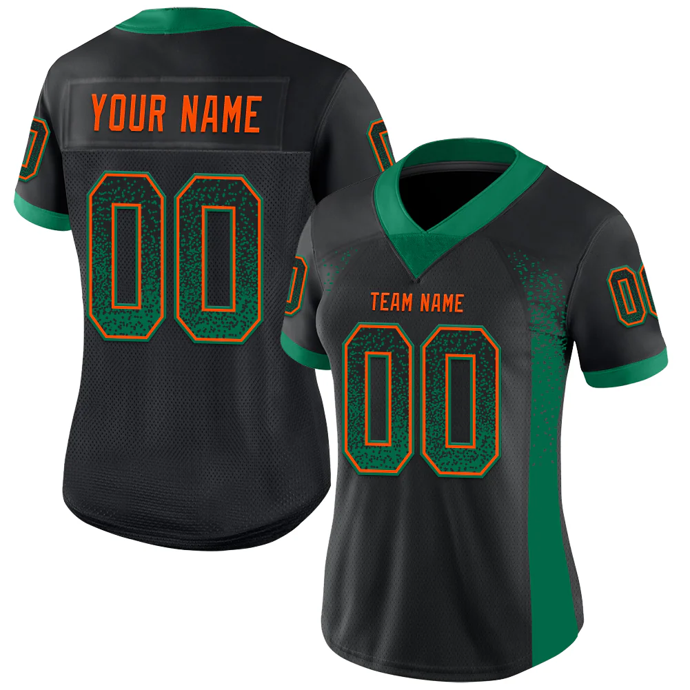 Custom Black Kelly Green-Orange Drift Fashion Football Jersey