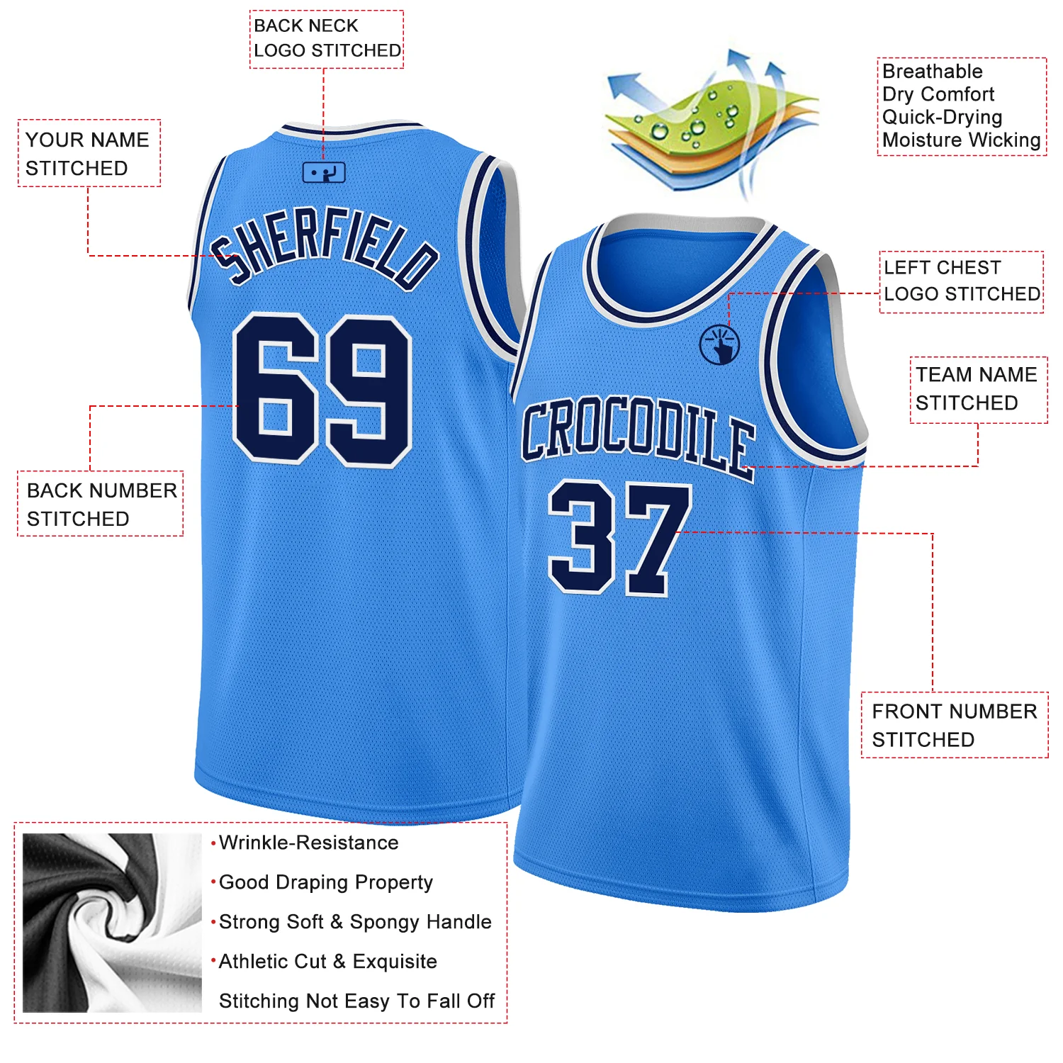 Custom Powder Blue Navy-White Authentic Basketball Jersey