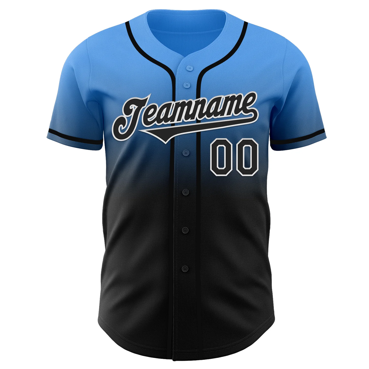 Custom Electric Blue Black-White Authentic Fade Fashion Baseball Jersey