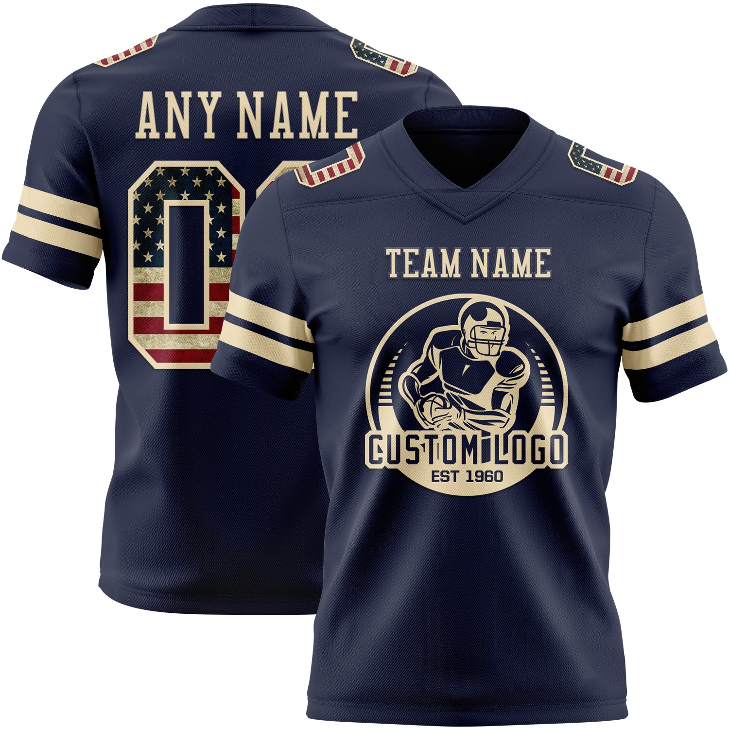 Custom Navy Vintage USA Flag-Cream Authentic Football Jersey