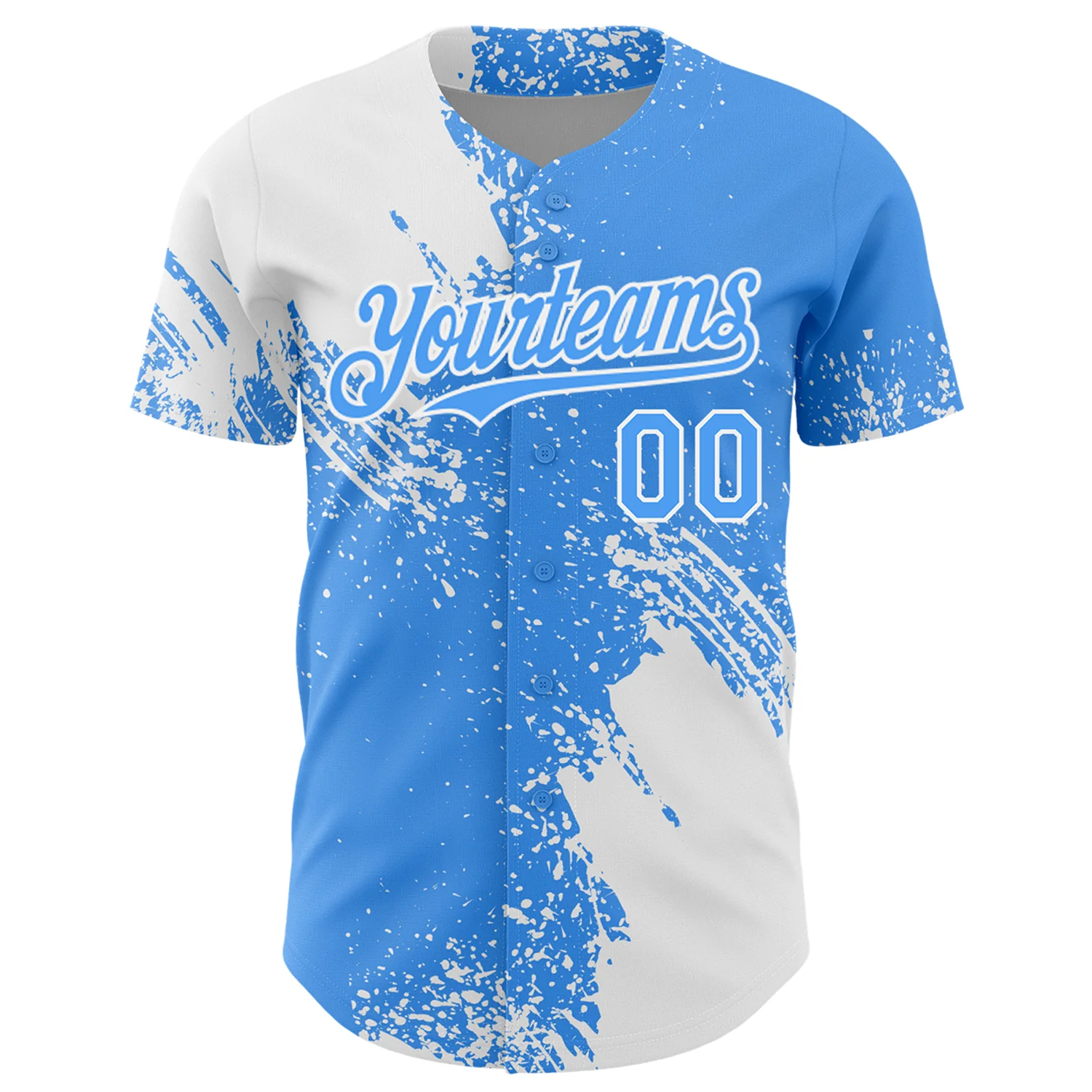 Custom White Electric Blue 3D Pattern Design Abstract Brush Stroke Authentic Baseball Jersey