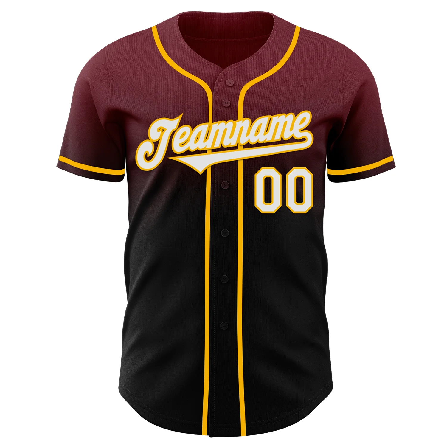 Custom Burgundy Black-Gold Authentic Fade Fashion Baseball Jersey