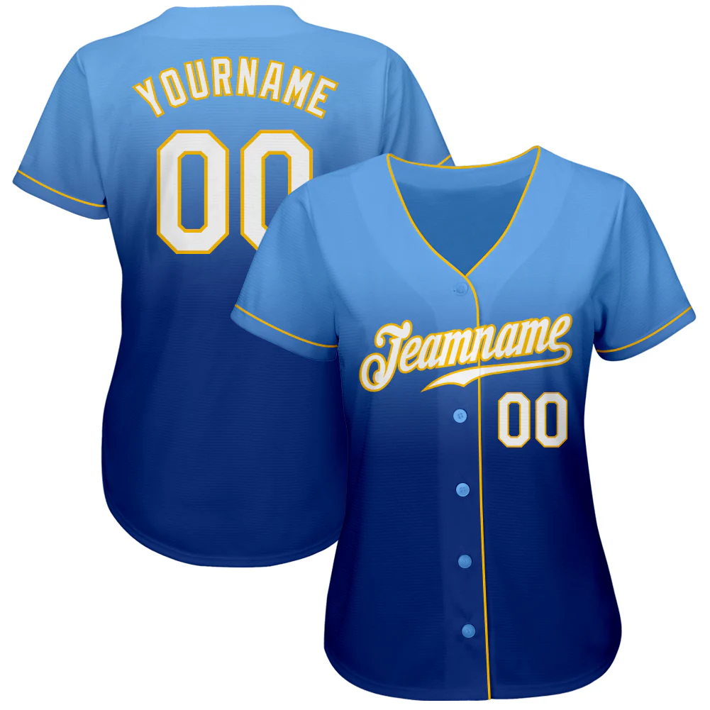 Custom Light Blue White-Royal Authentic Fade Fashion Baseball Jersey