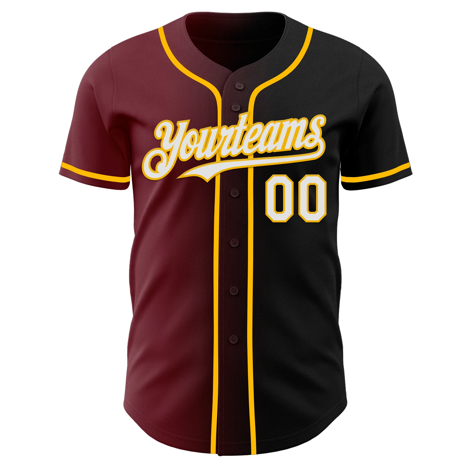 Custom Black White Burgundy-Gold Authentic Gradient Fashion Baseball Jersey
