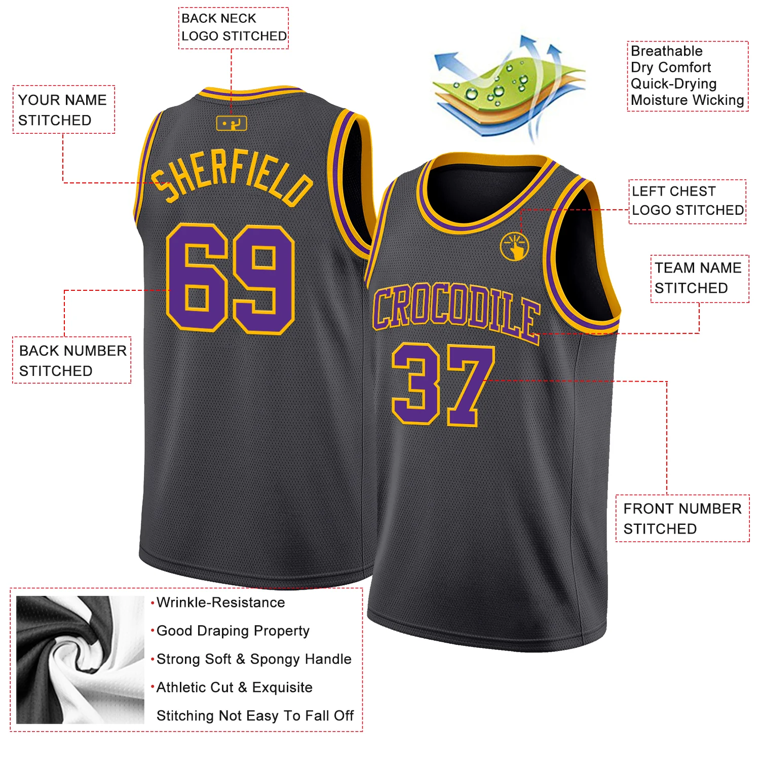 Custom Steel Gray Purple-Gold Authentic Basketball Jersey