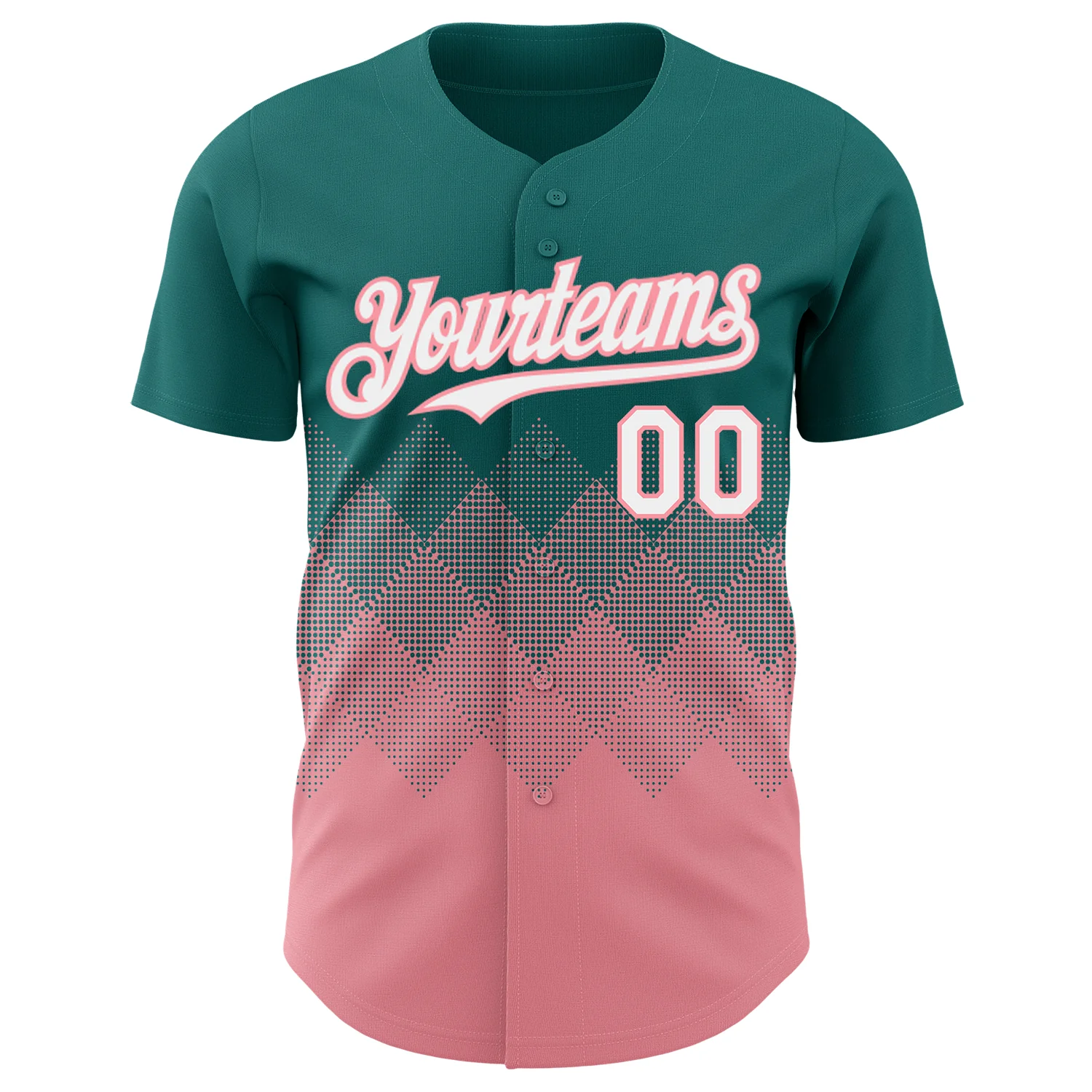 Custom Teal White-Medium Pink 3D Gradient Square Shape Authentic Baseball Jersey