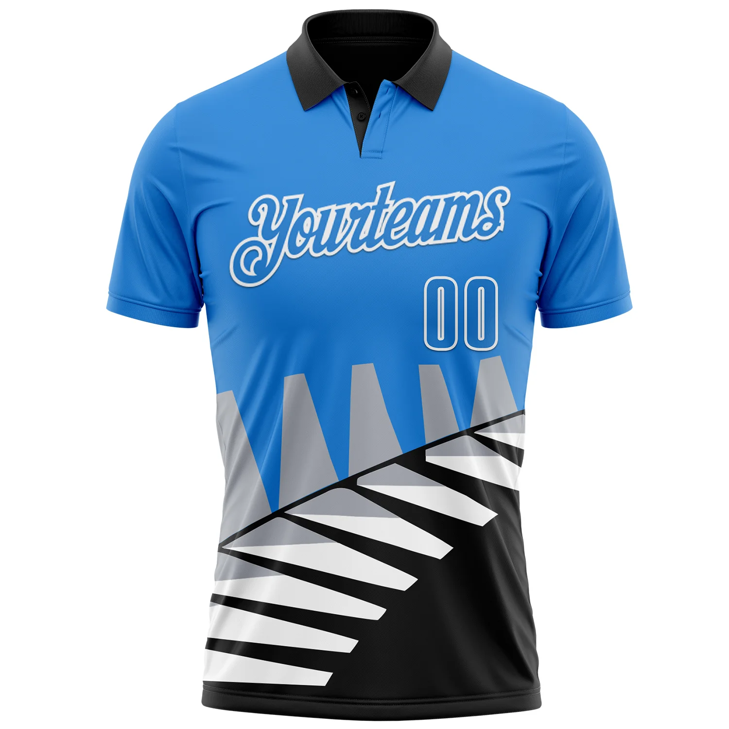 Custom Powder Blue Black Gray-White 3D Pattern Design Geometric Shapes Performance Polo Shirt