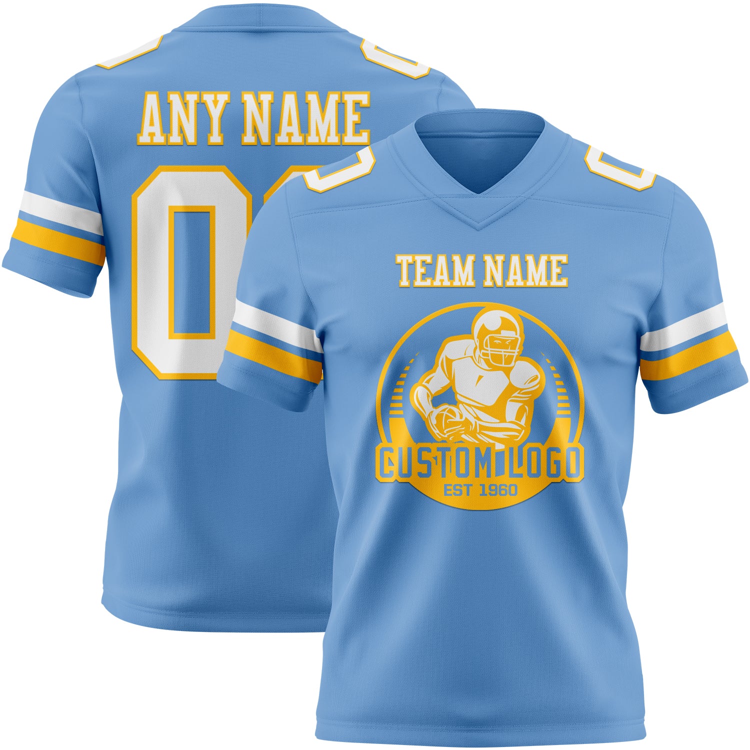 Custom Light Blue White-Gold Authentic Football Jersey
