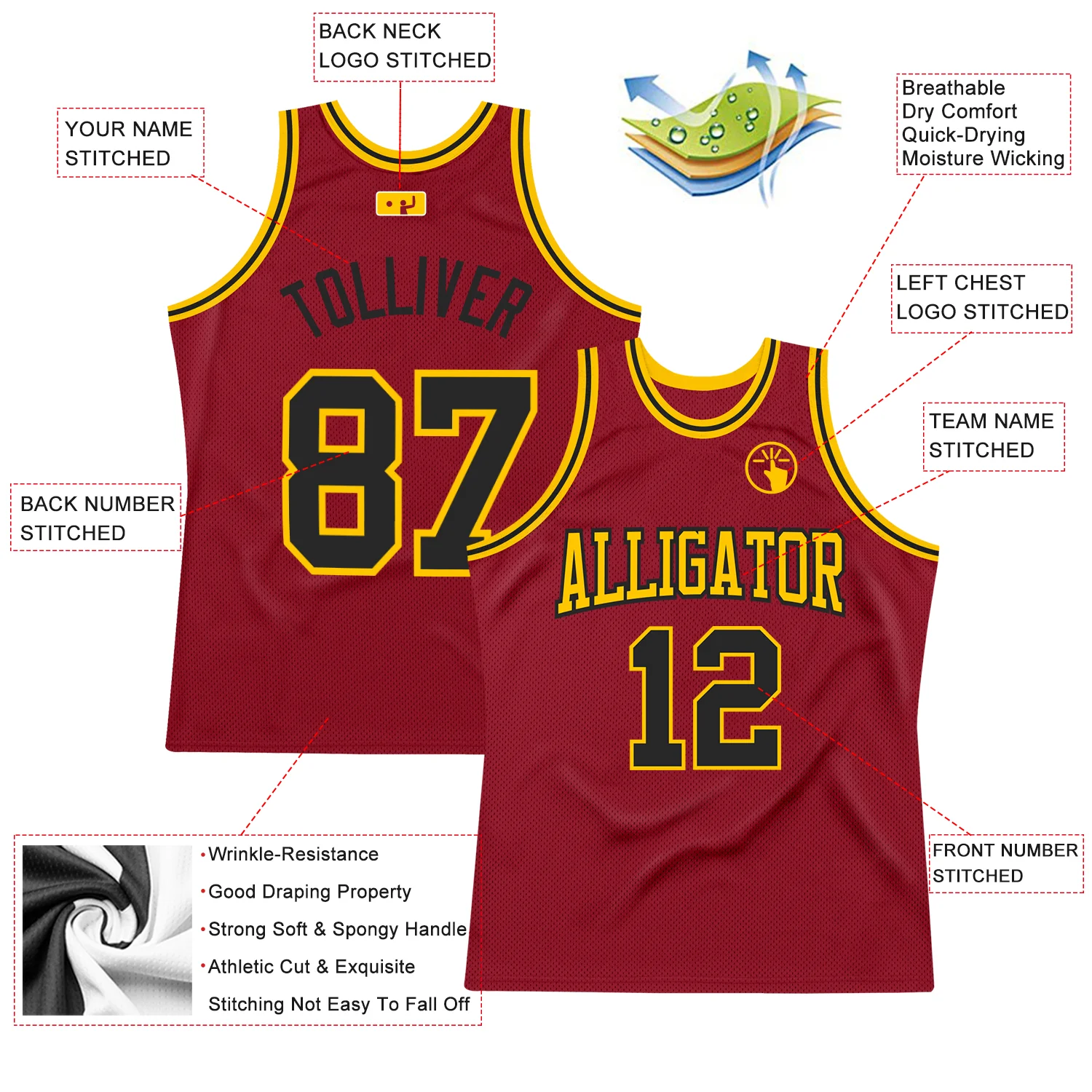 Custom Maroon Black-Gold Authentic Throwback Basketball Jersey