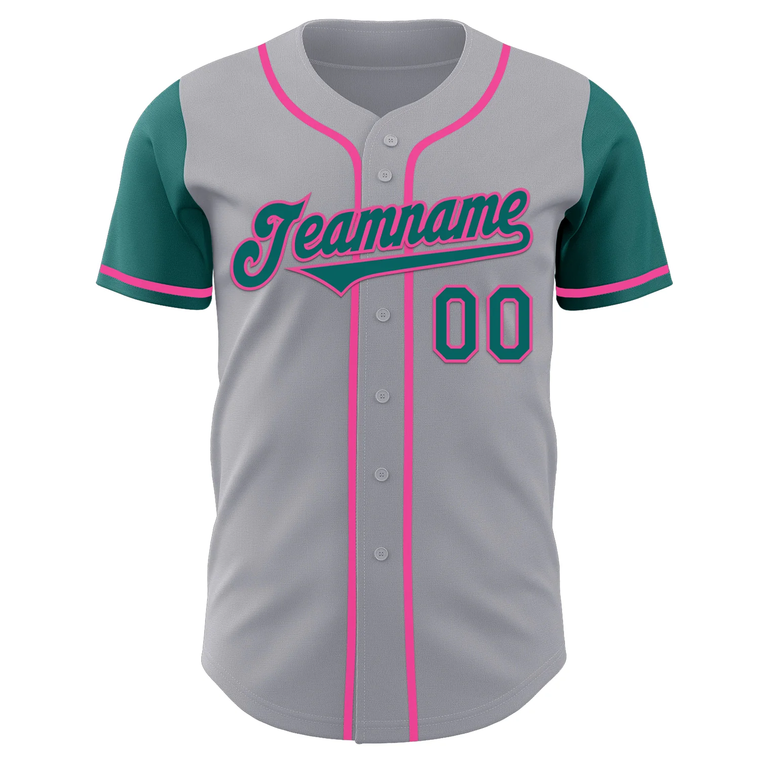 Custom Gray Teal-Pink Authentic Two Tone Baseball Jersey