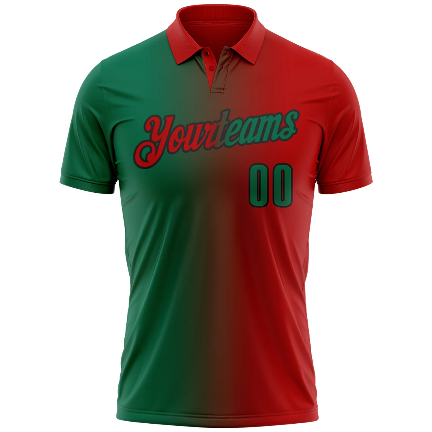 Custom Red Kelly Green-Black 3D Gradient Fashion Performance Polo Shirt