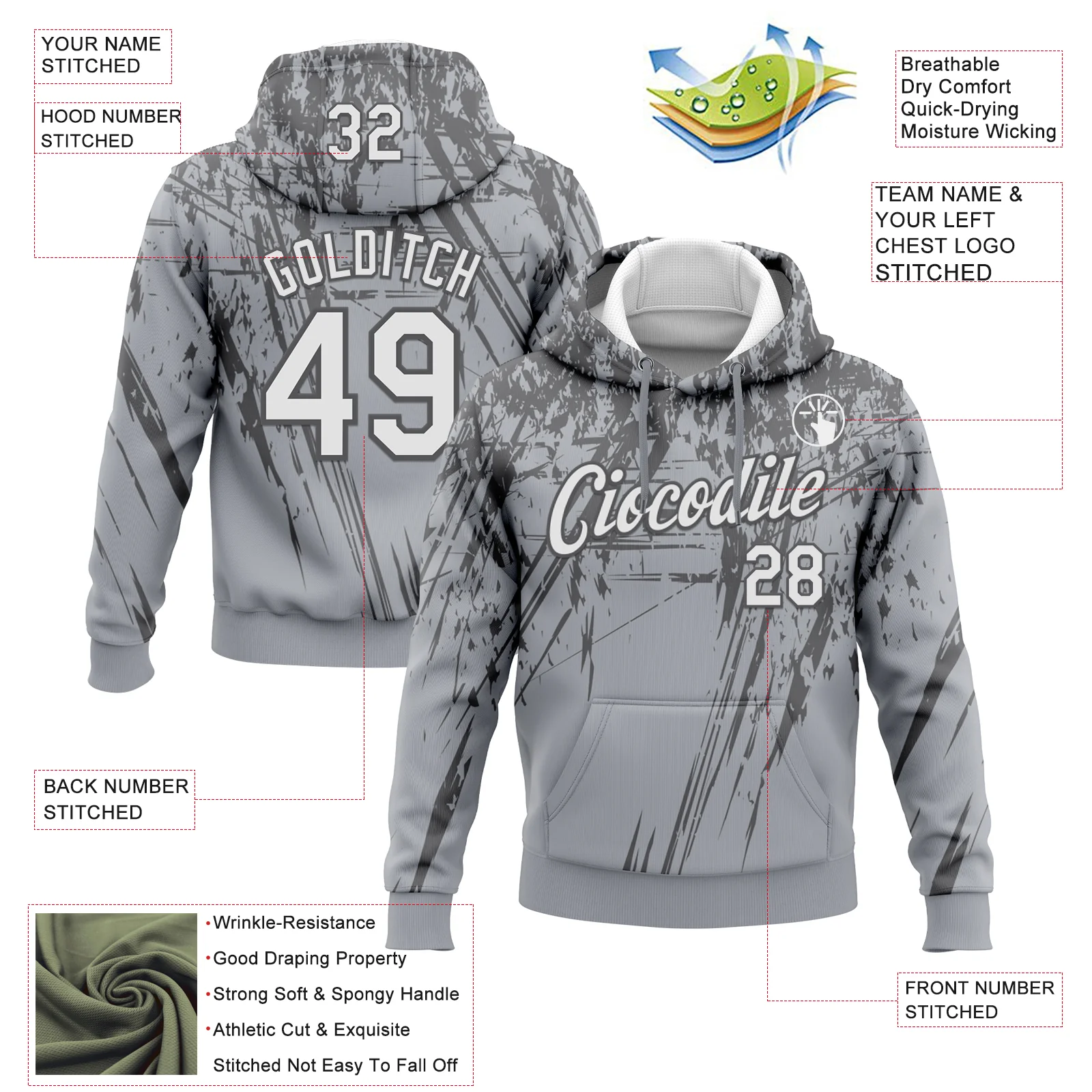Custom Stitched Gray White-Steel Gray 3D Pattern Design Splash Grunge Art Sports Pullover Sweatshirt Hoodie