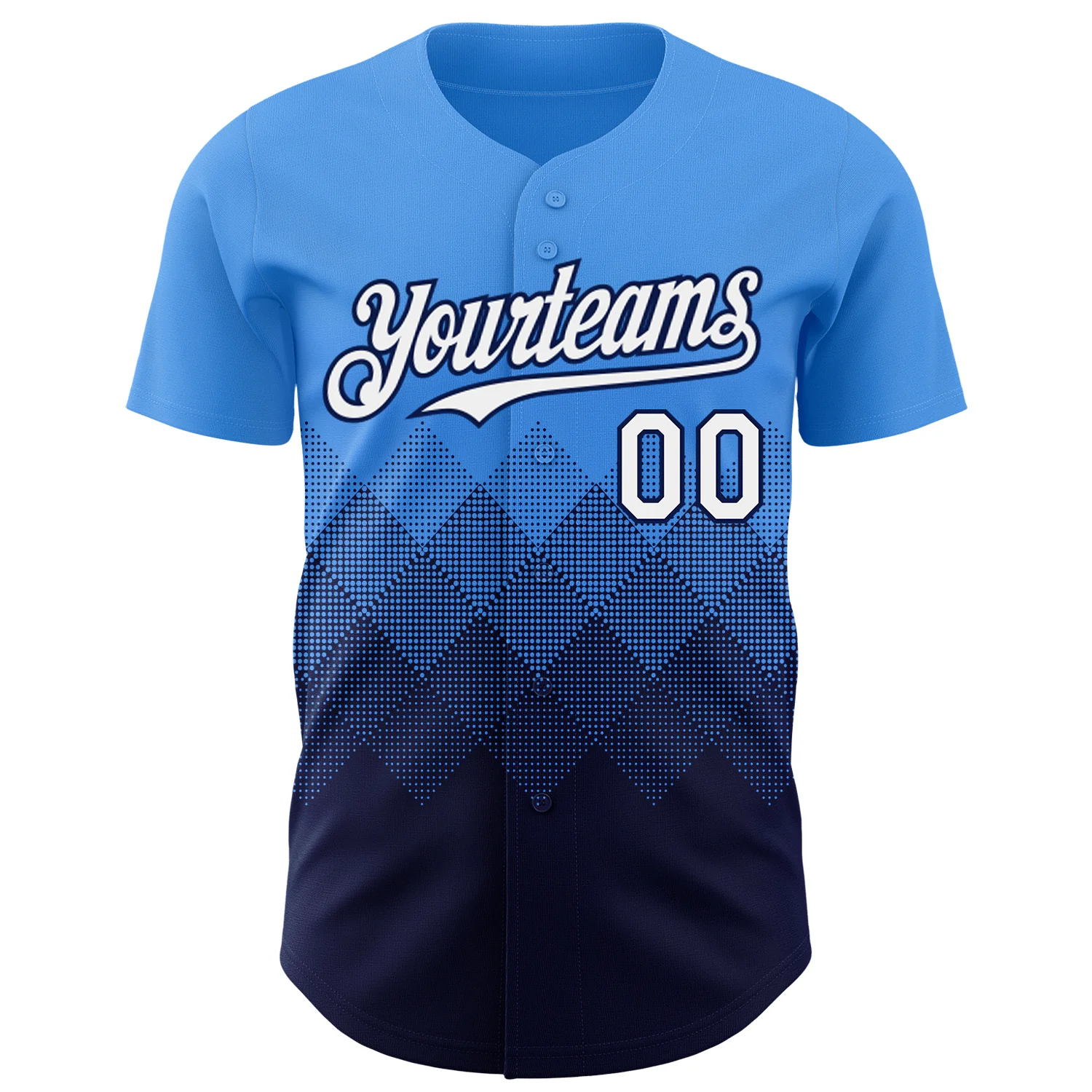 Custom Electric Blue White-Navy 3D Gradient Square Shape Authentic Baseball Jersey