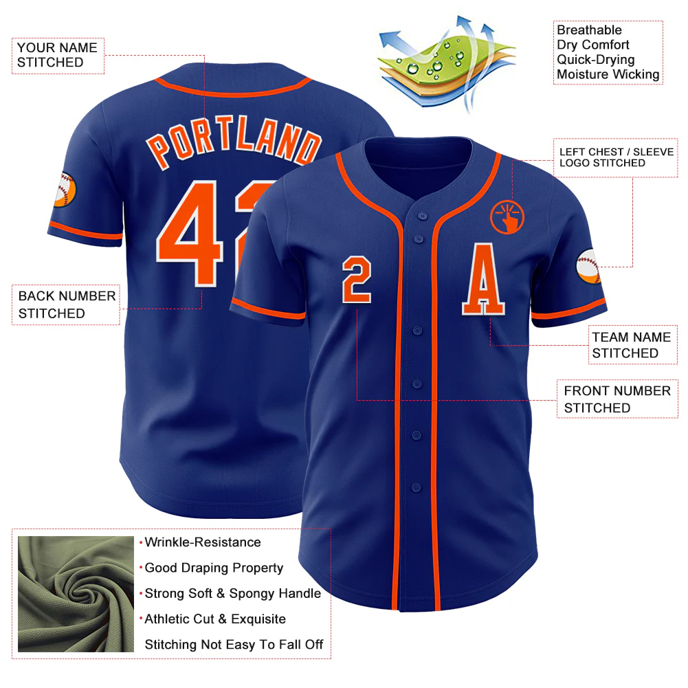 Custom Royal Orange-White Authentic Baseball Jersey