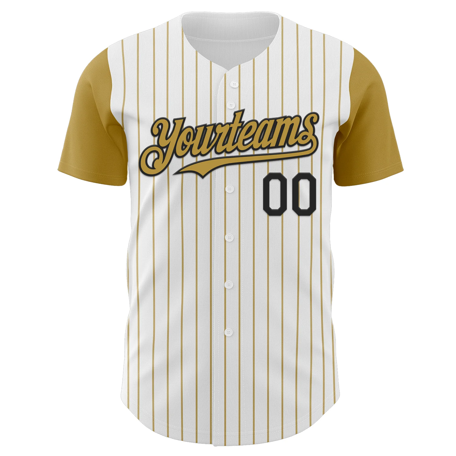 Custom White Old Gold Pinstripe Black Authentic Two Tone Baseball Jersey