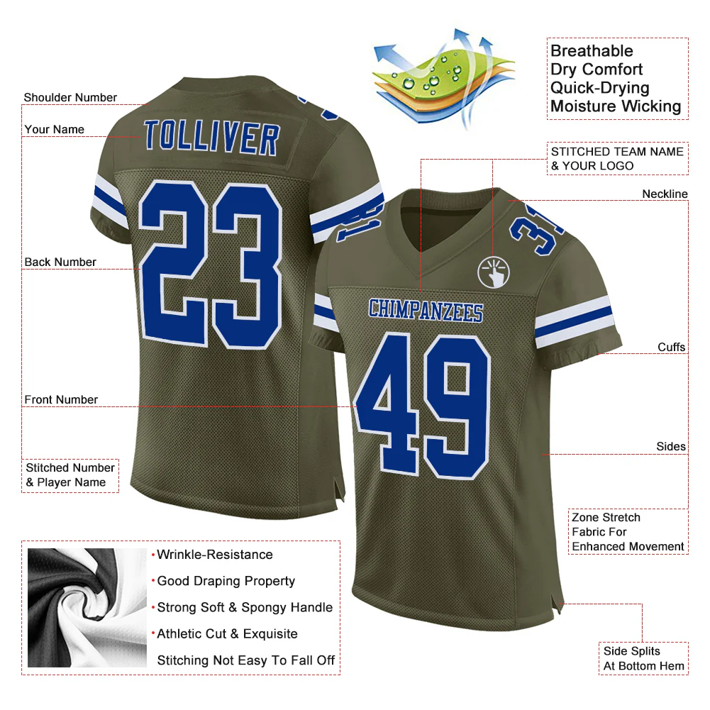 Custom Olive Royal-White Mesh Authentic Salute To Service Football Jersey