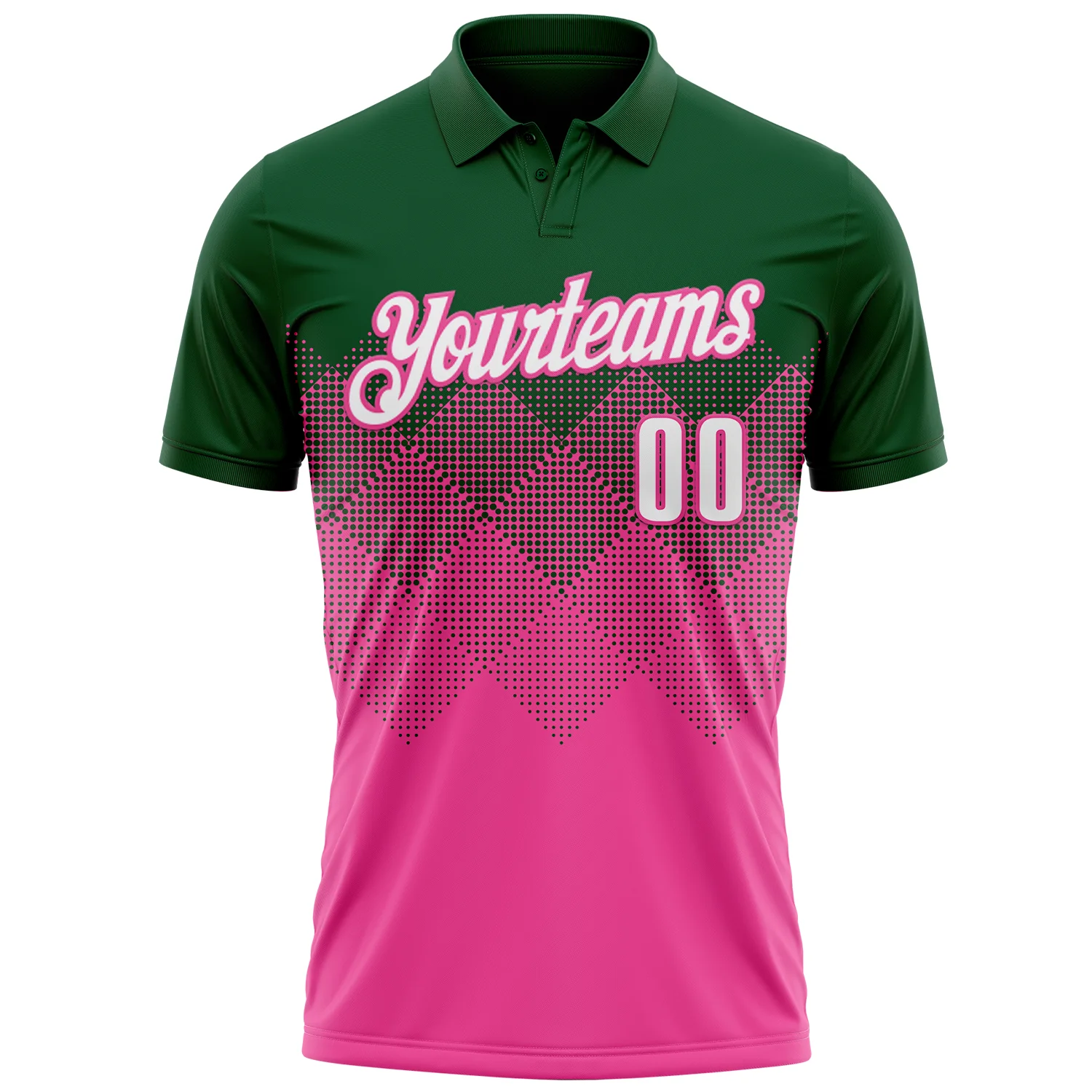 Custom Green White-Pink 3D Gradient Square Shape Performance Polo Shirt