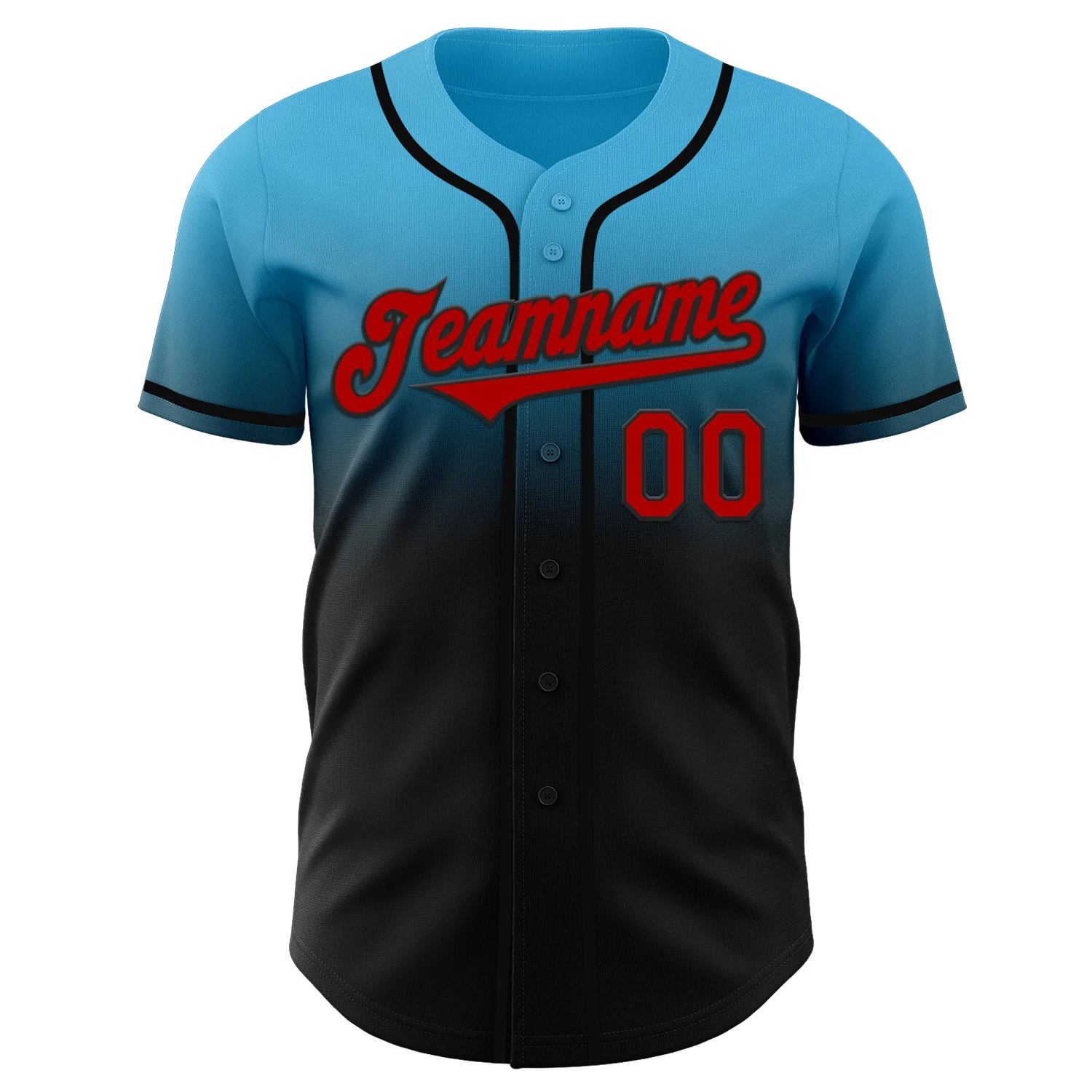 Custom Sky Blue Red-Black Authentic Fade Fashion Baseball Jersey