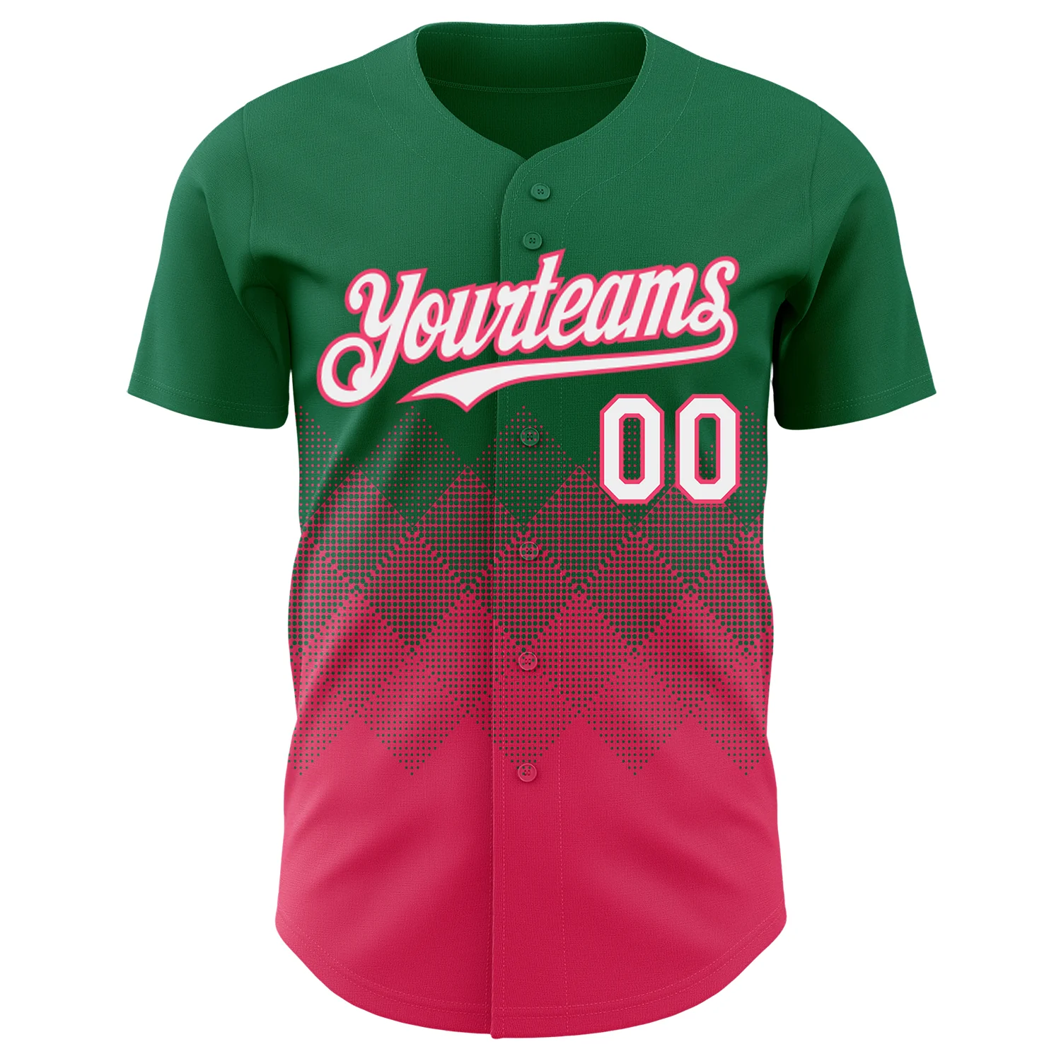 Custom Kelly Green White-Neon Pink 3D Gradient Square Shape Authentic Baseball Jersey