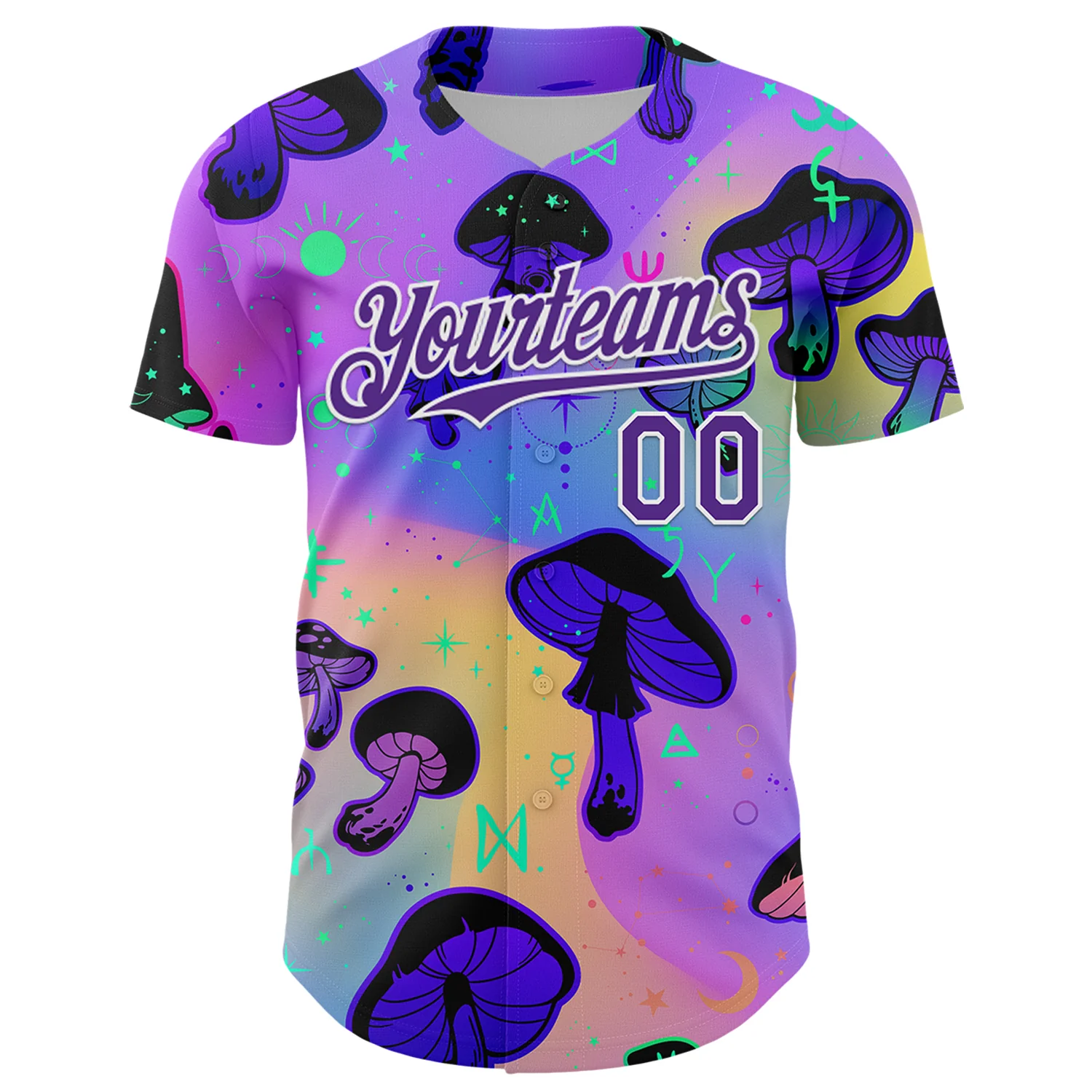 Custom Purple White 3D Pattern Design Trippy Psychedelic Magic Mushrooms Authentic Baseball Jersey