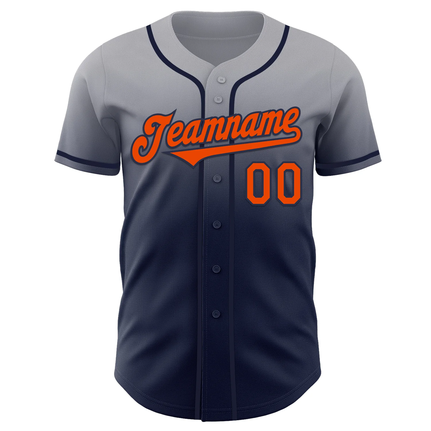 Custom Gray Orange-Navy Authentic Fade Fashion Baseball Jersey