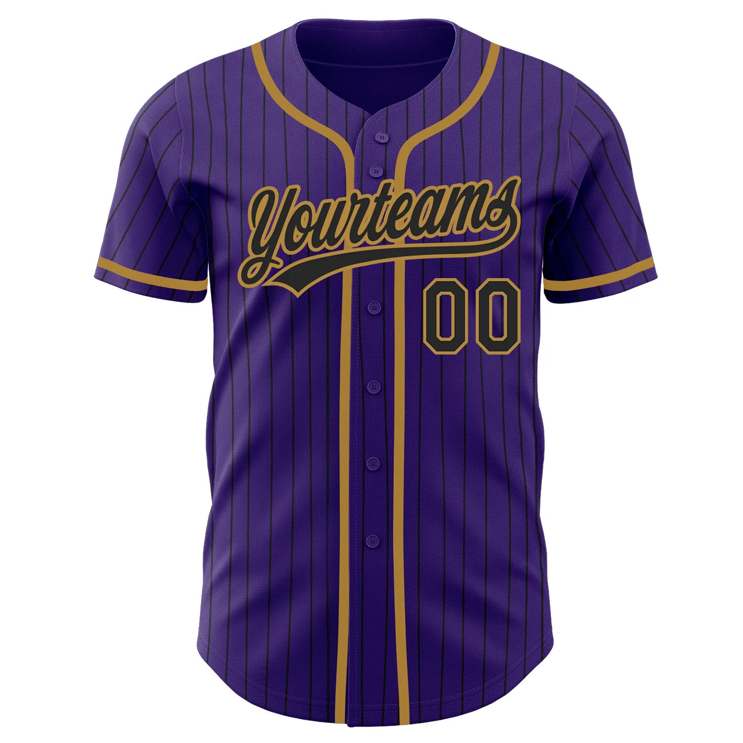 Custom Purple Black Pinstripe Black-Old Gold Authentic Baseball Jersey