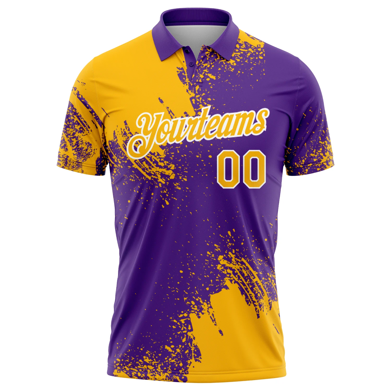 Custom Gold Purple-White 3D Pattern Design Abstract Brush Stroke Performance Polo Shirt