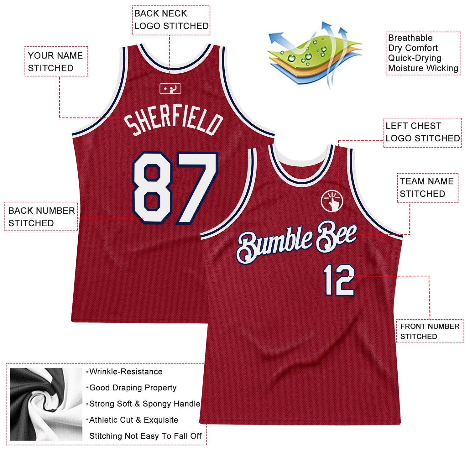 Custom Maroon White-Navy Authentic Throwback Basketball Jersey