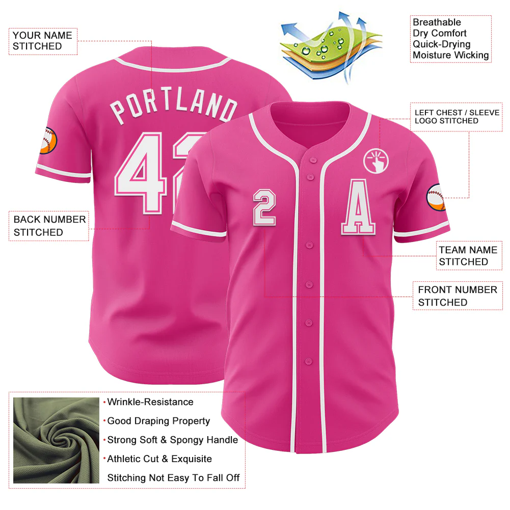 Custom Pink White Authentic Baseball Jersey