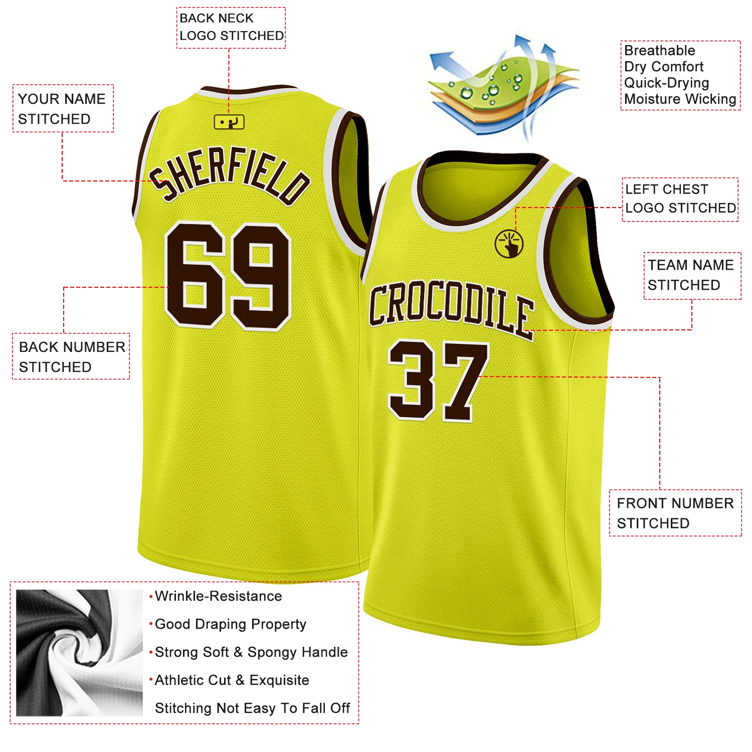 Custom Neon Yellow Brown-White Authentic Basketball Jersey