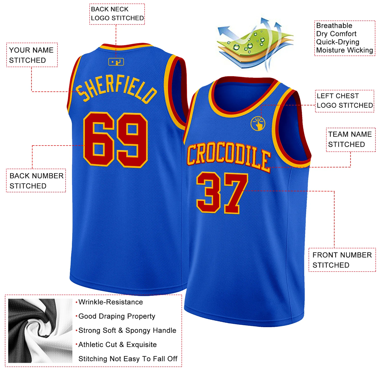 Custom Thunder Blue Red-Gold Authentic Basketball Jersey