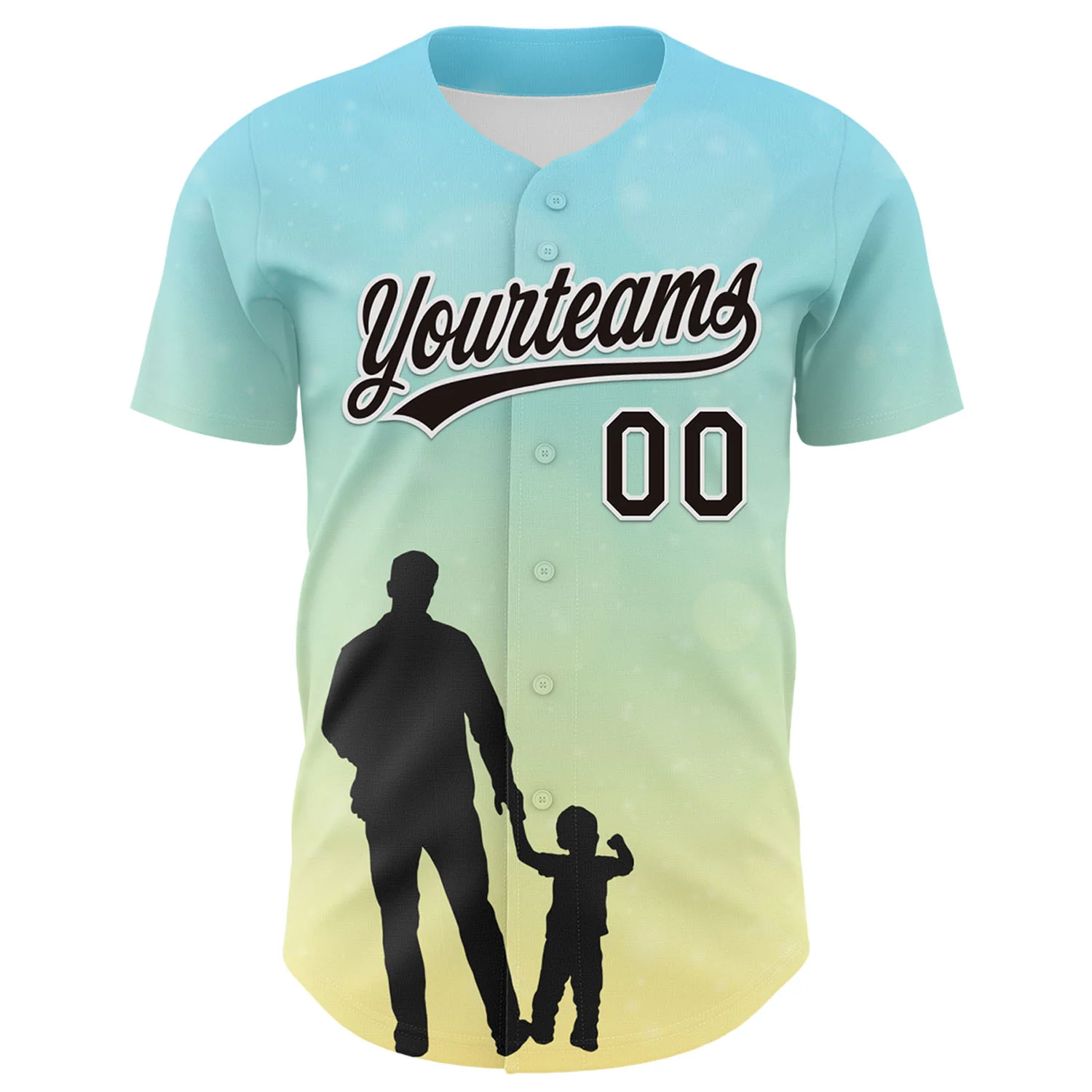 Custom Ice Blue Black-White 3D Pattern Design Father's Day Family Love Authentic Baseball Jersey