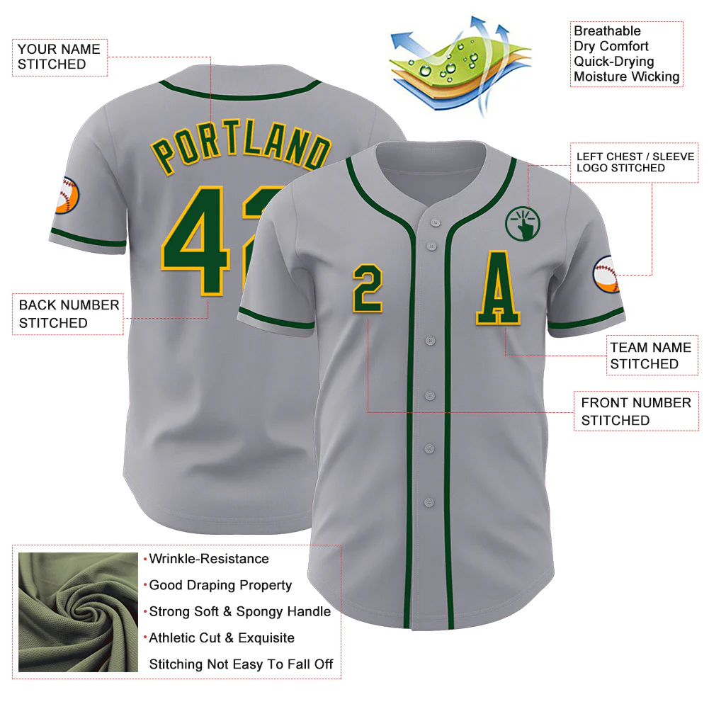 Custom Gray Green-Gold Authentic Baseball Jersey