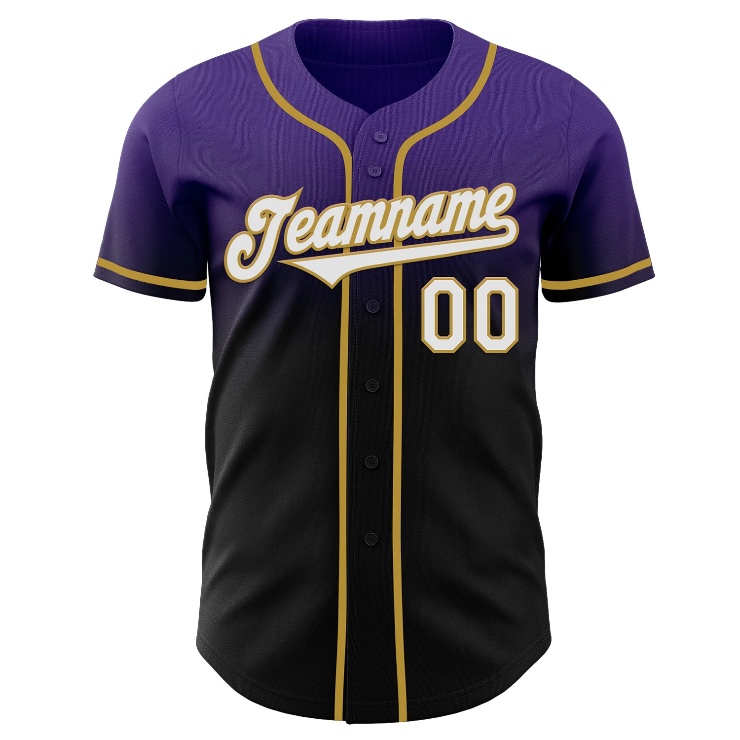 Custom Purple Black-Old Gold Authentic Fade Fashion Baseball Jersey