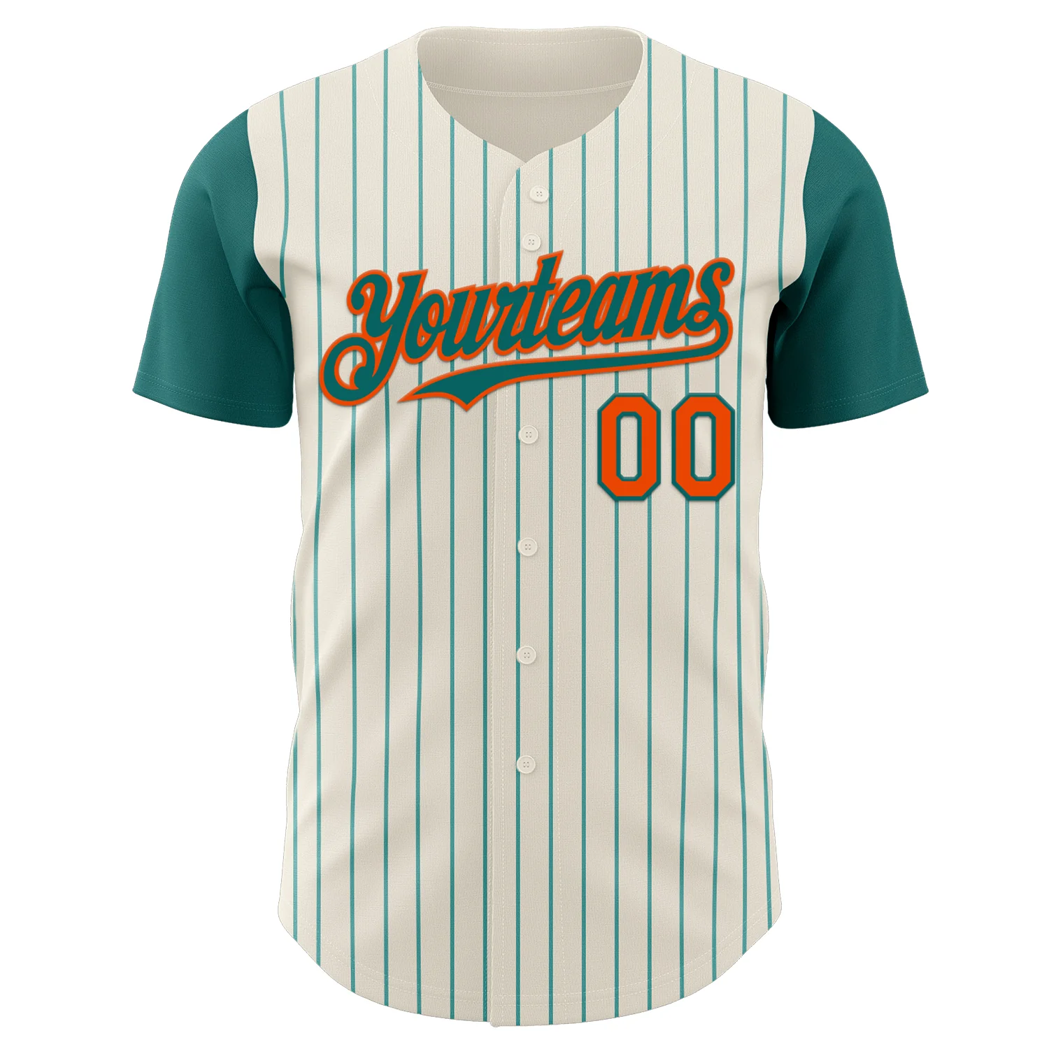 Custom Cream Teal Pinstripe Orange Authentic Two Tone Baseball Jersey