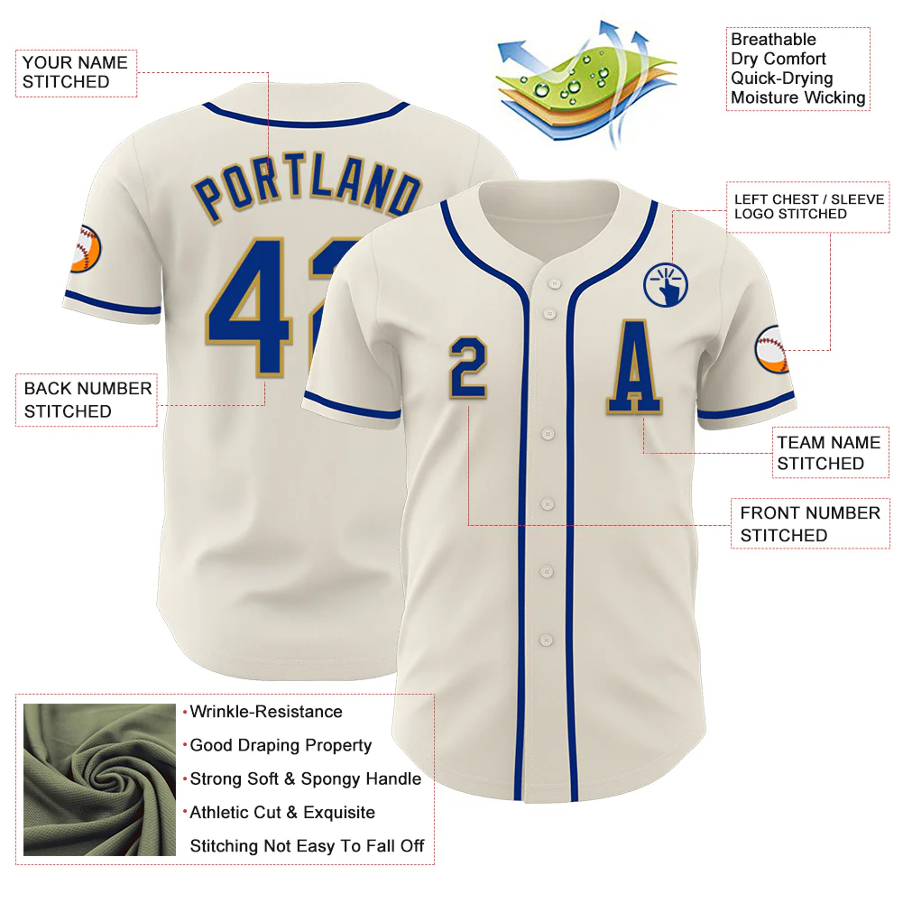 Custom Cream Royal-Old Gold Authentic Baseball Jersey