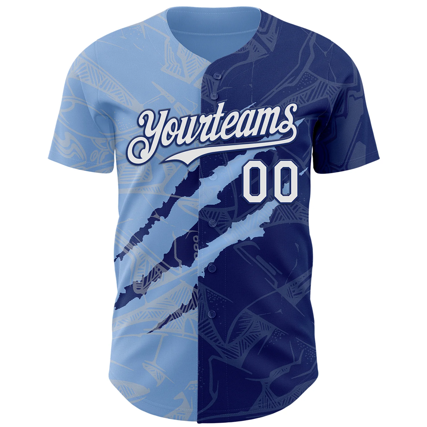 Custom Graffiti Pattern White Royal-Light Blue 3D Scratch Authentic Baseball Jersey