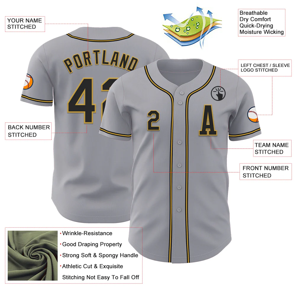Custom Gray Black-Old Gold Authentic Baseball Jersey