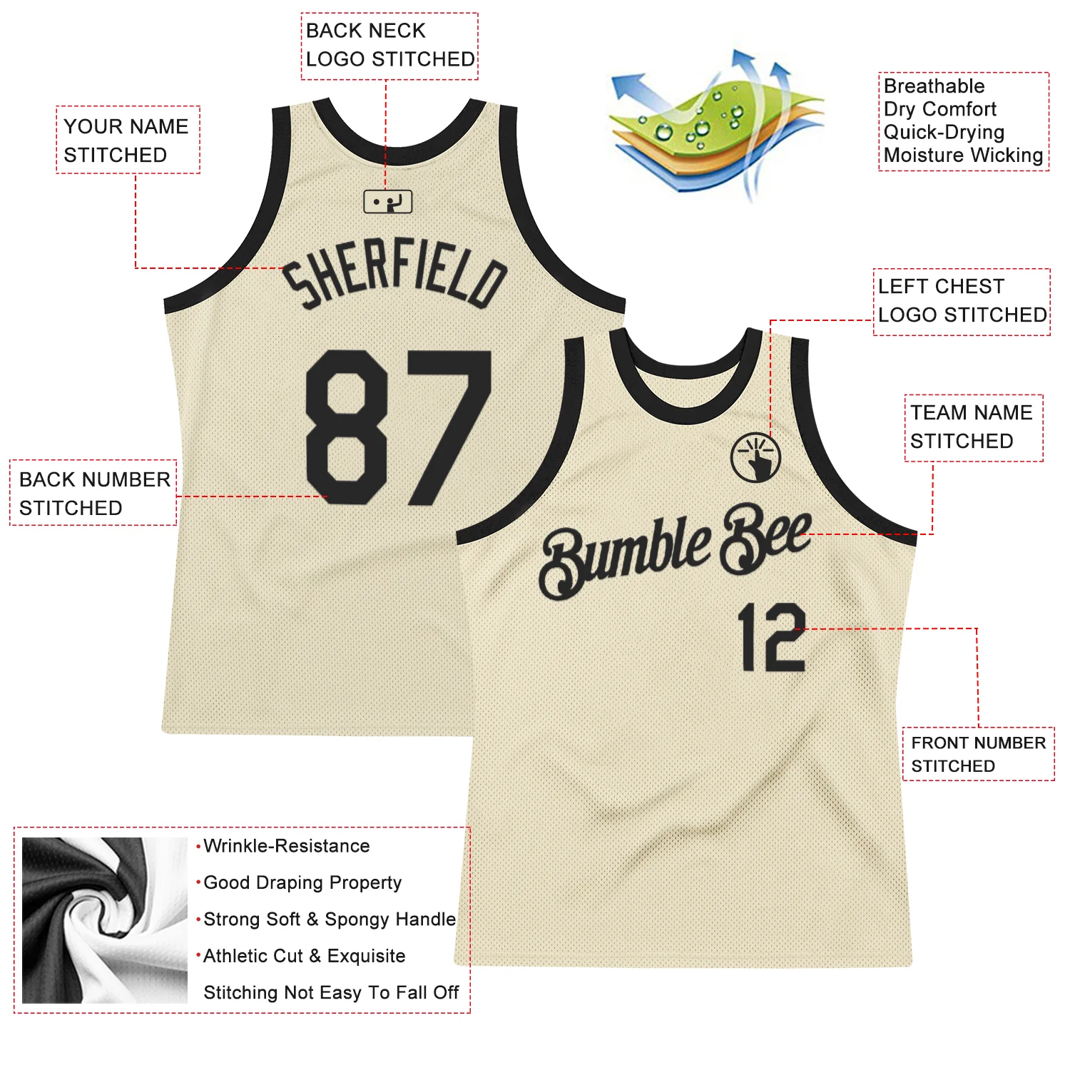 Custom Cream Black Authentic Throwback Basketball Jersey