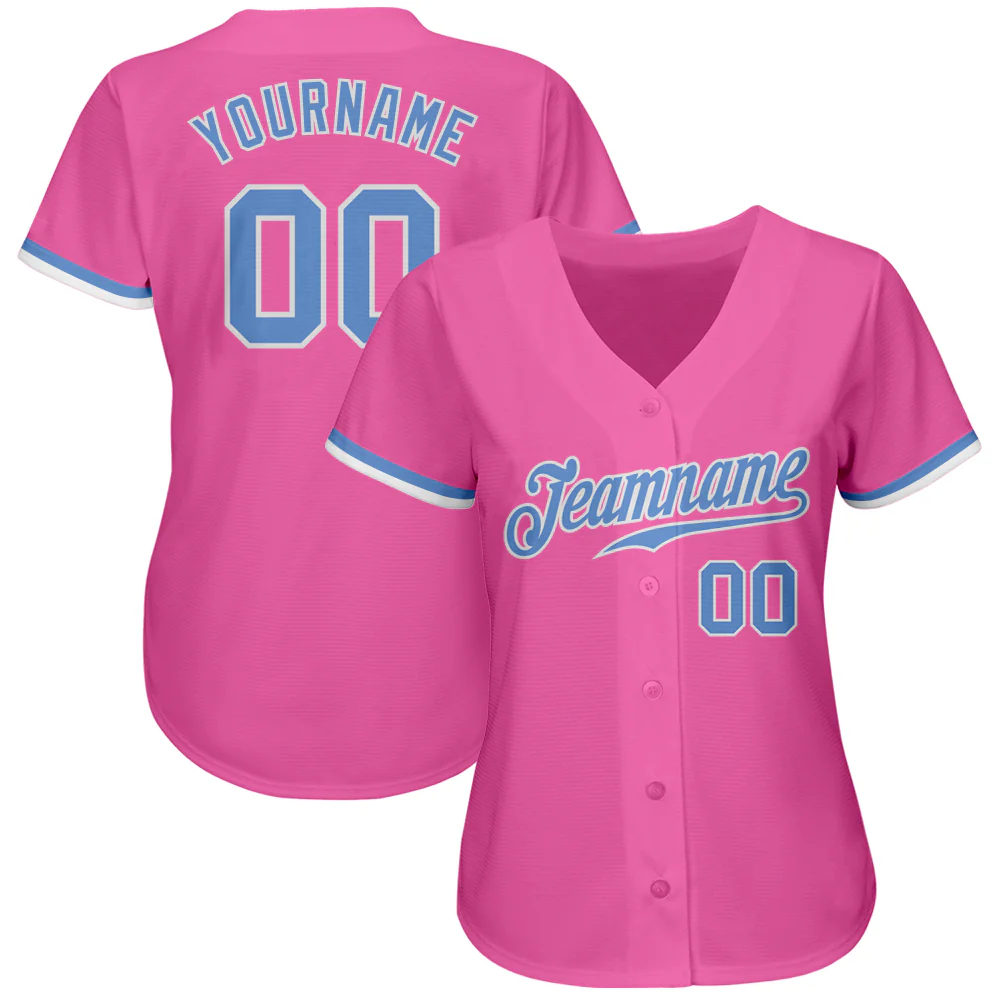 Custom Pink Light Blue-White Authentic Baseball Jersey