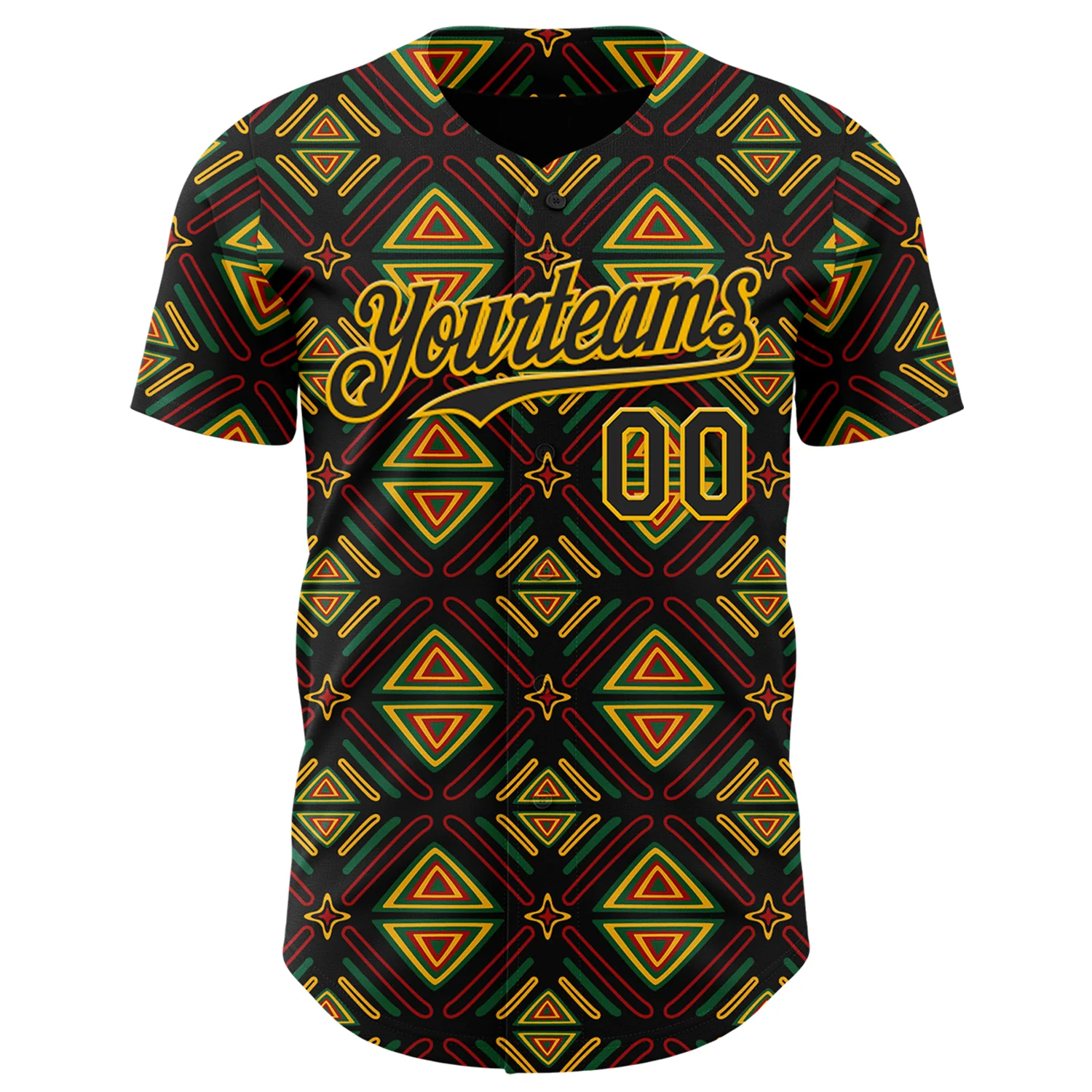 Custom Black Green Red-Gold 3D Pattern Design Black History Month African Ethnicity Style Abstract Geometric Authentic Baseball Jersey