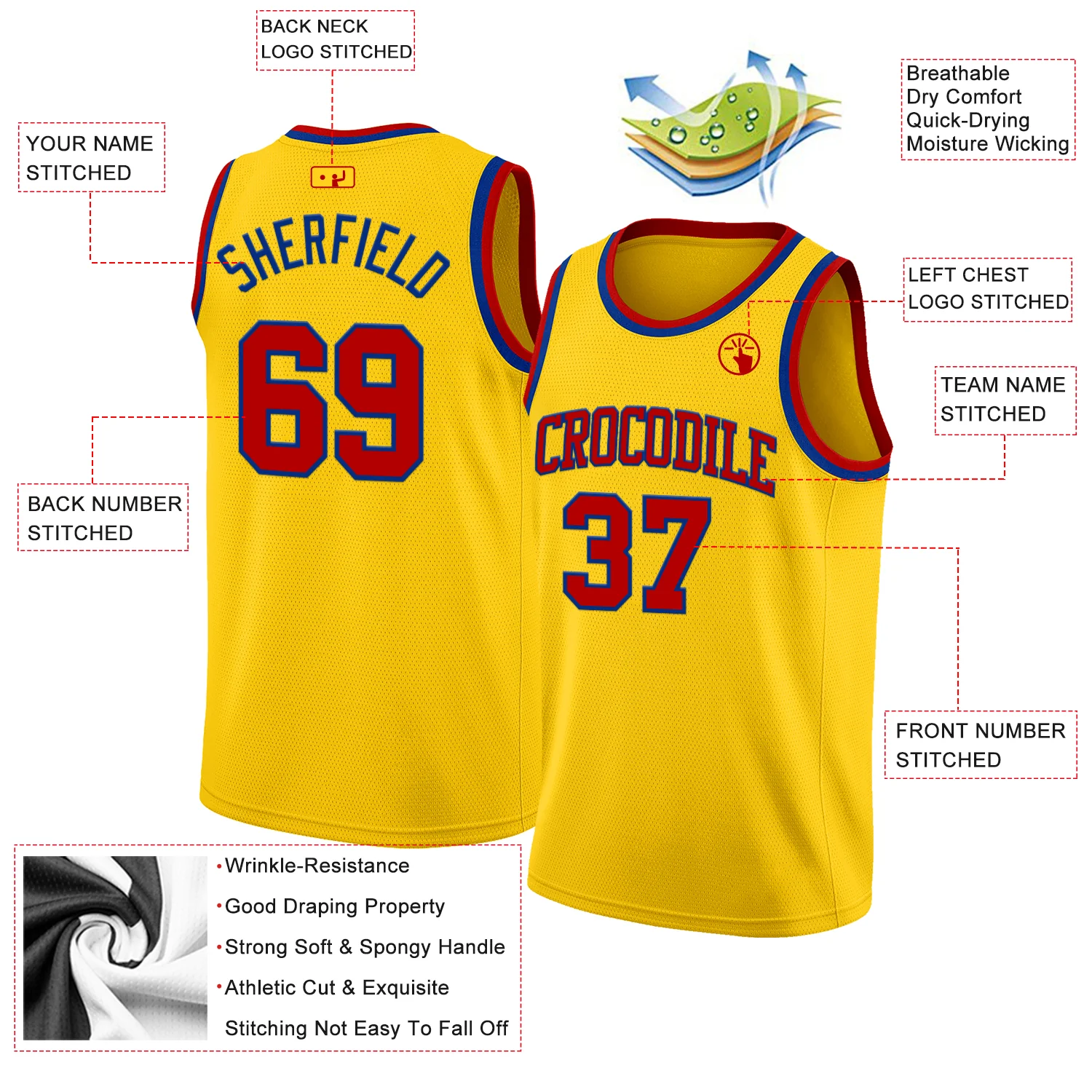 Custom Yellow Red-Royal Authentic Basketball Jersey