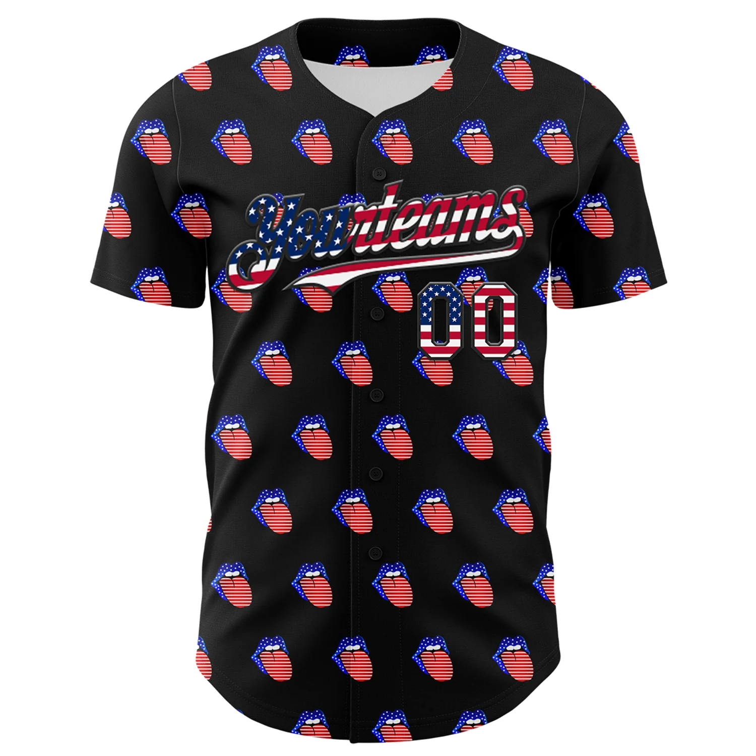 Custom Black USA Flag-White 3D Patriotic American Flag Authentic Baseball Jersey