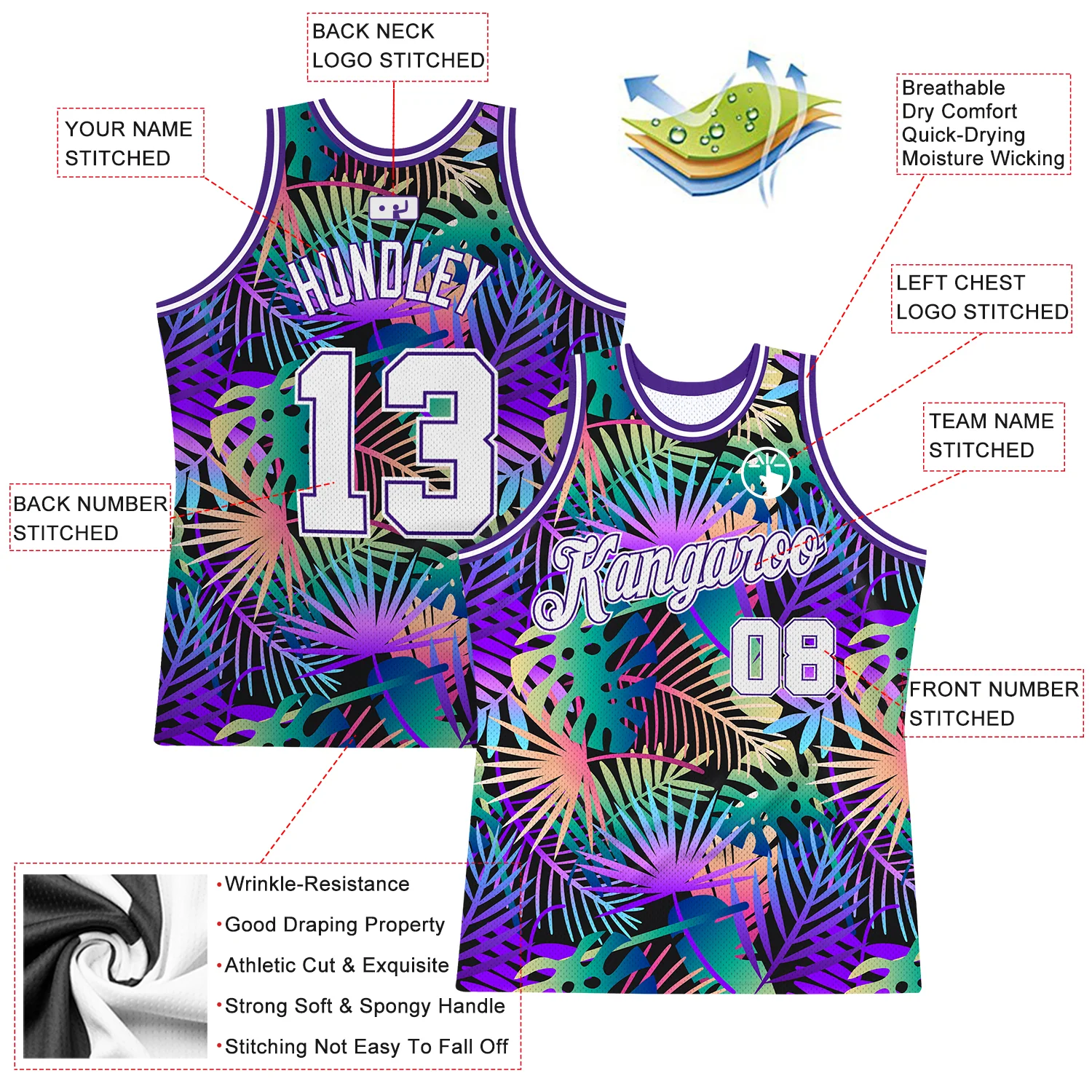 Custom Purple White-Purple 3D Pattern  Tropical Hawaii Plants Authentic Basketball Jersey