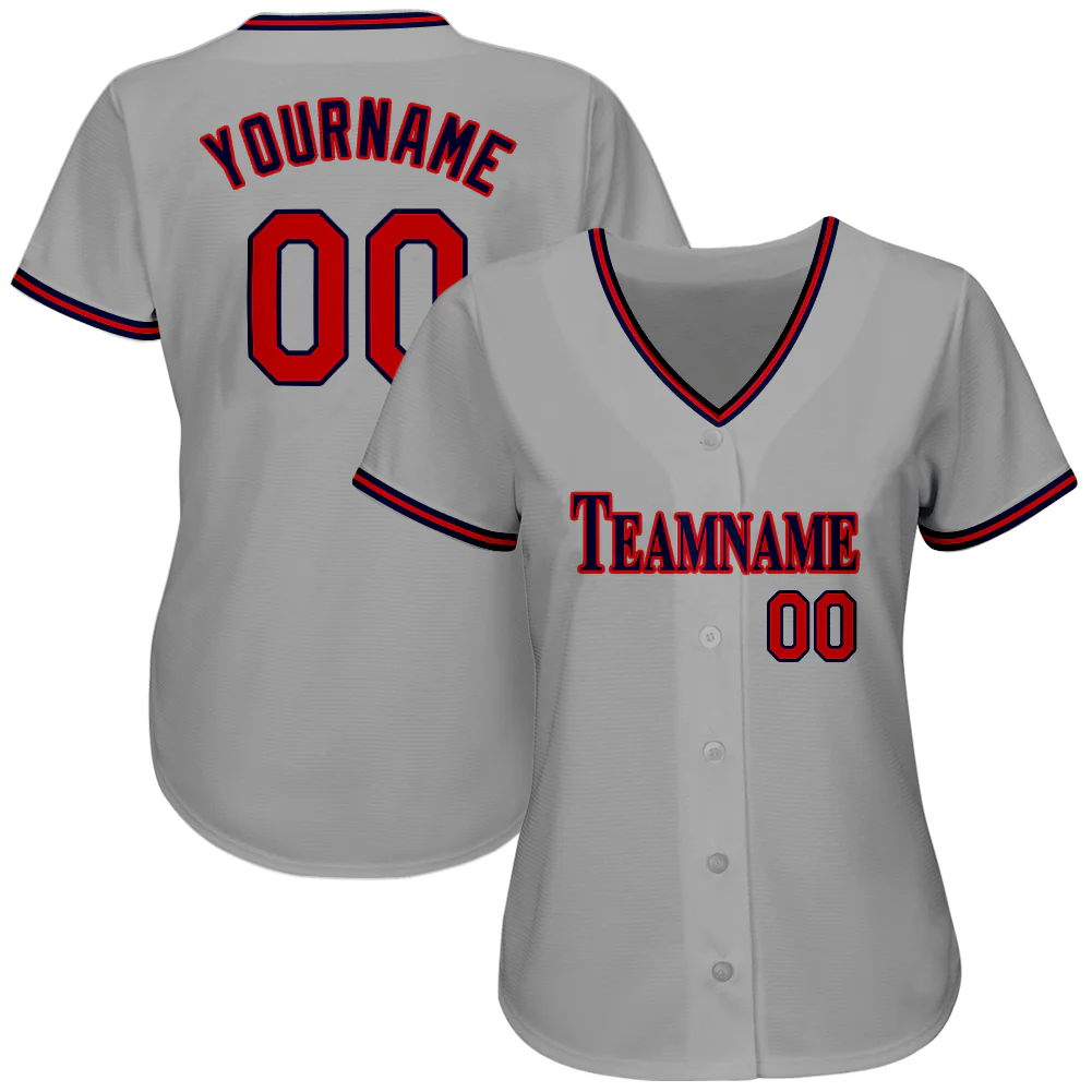 Custom Gray Red-Navy Authentic Baseball Jersey